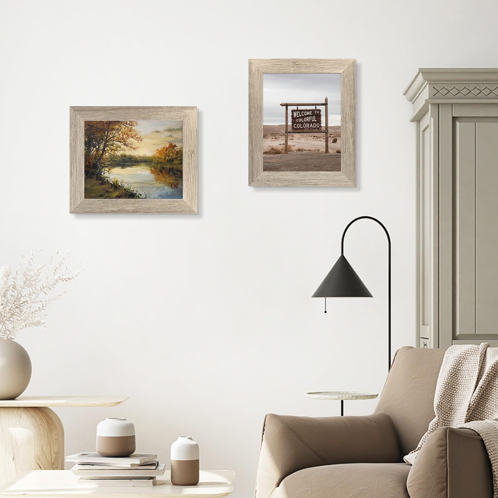 Golden State Art 8x10 Picture Frame - Country Wood Grain Style - Tabletop or Wall Display - Perfect for Photos, Gifts, Wedding Portraits & Home Decor (2 Pack, Beige) | Ideal for Living Room, Bedroom, Office & Gallery Wall Displays