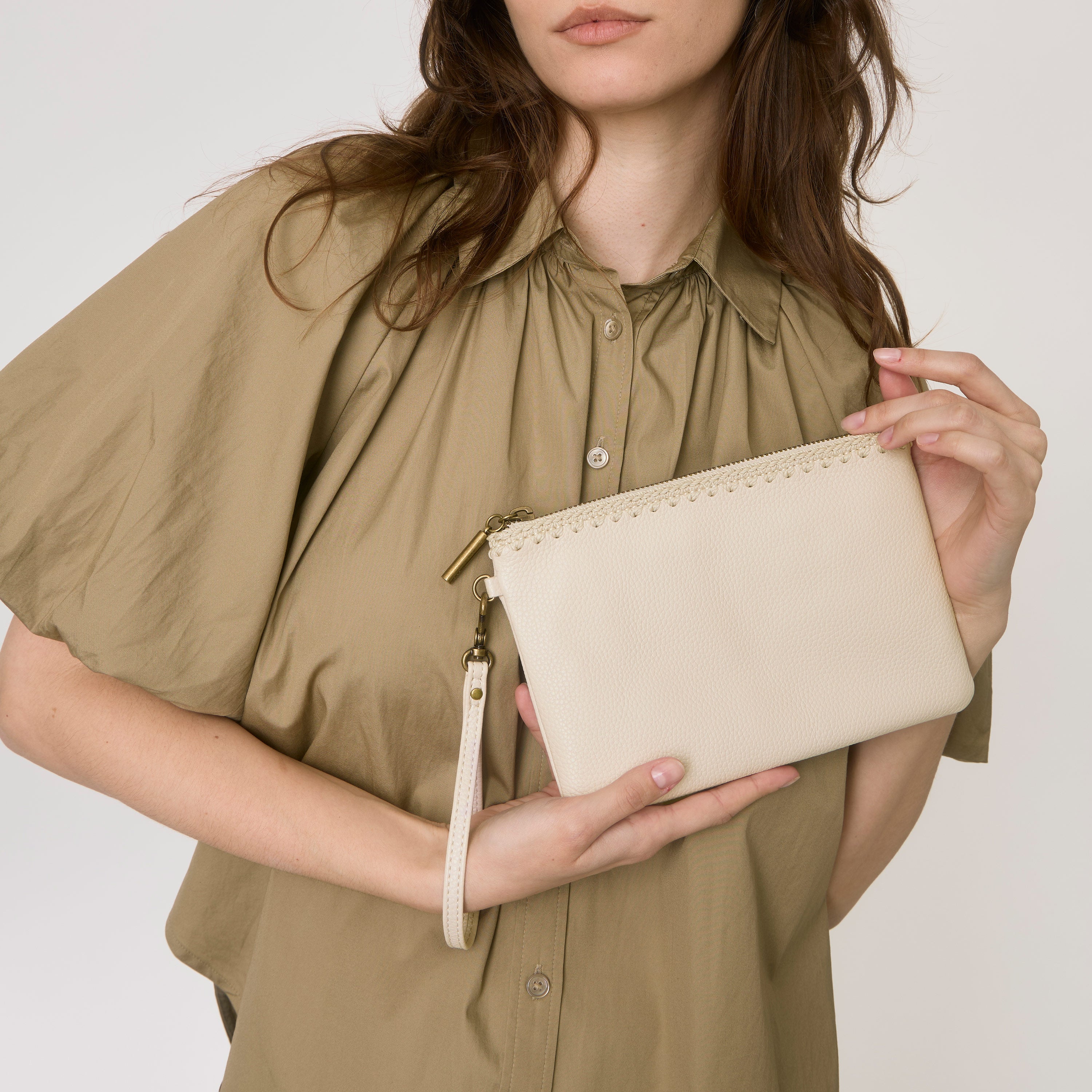 Premium Genuine Leather Vita Wristlet with Stone Accent - Stylish Women's Wallet for Everyday Use, Travel & Special Occasions
