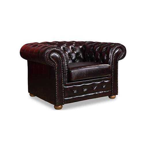 1 Seater Genuine Leather Sofa - Deep Quilting Pocket Spring Button Tufted Lounge Chair for Living Room, Brown | Modern Home Office & Apartment Furniture