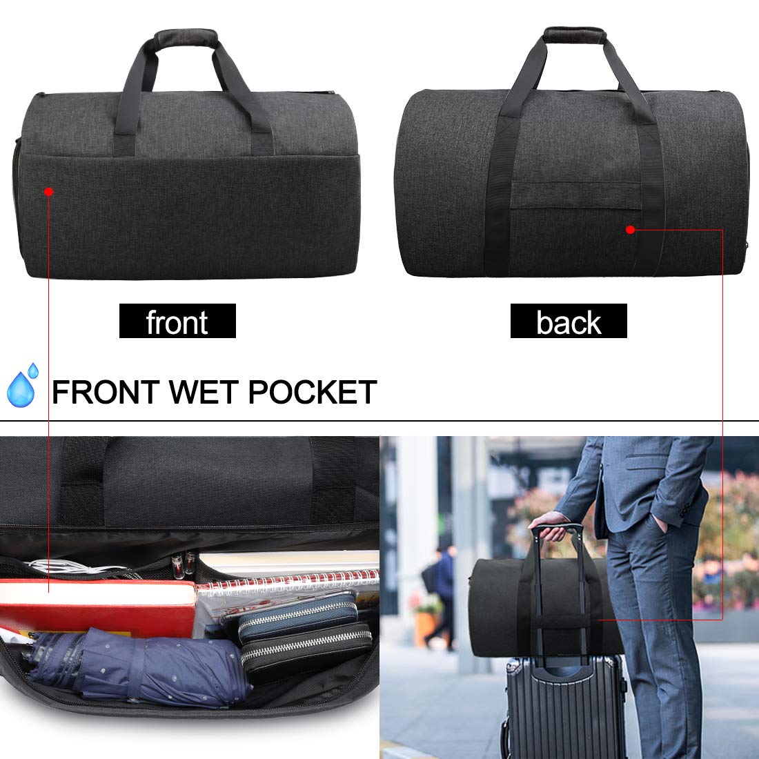 Convertible Suit Travel Garment Bag with Shoes Compartment - Waterproof Large Carry On Duffel Weekender Bag for Men & Women - Perfect for Business Trips, Weddings & Airplane Travel