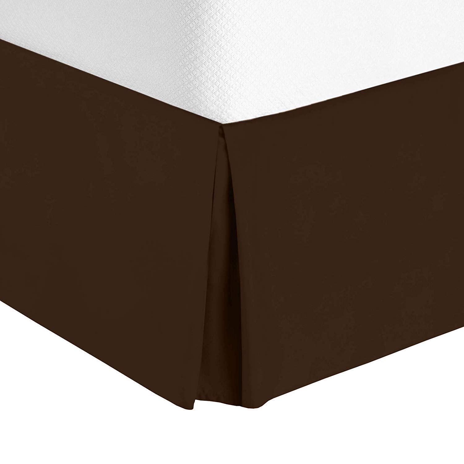 Split Corner Bed Skirt 18 Inch Drop for Full Size Bed - 100% Natural Cotton, Wrinkle & Fade Resistant - Brown Solid Color - Perfect for Bedroom Decor & Hotel Use