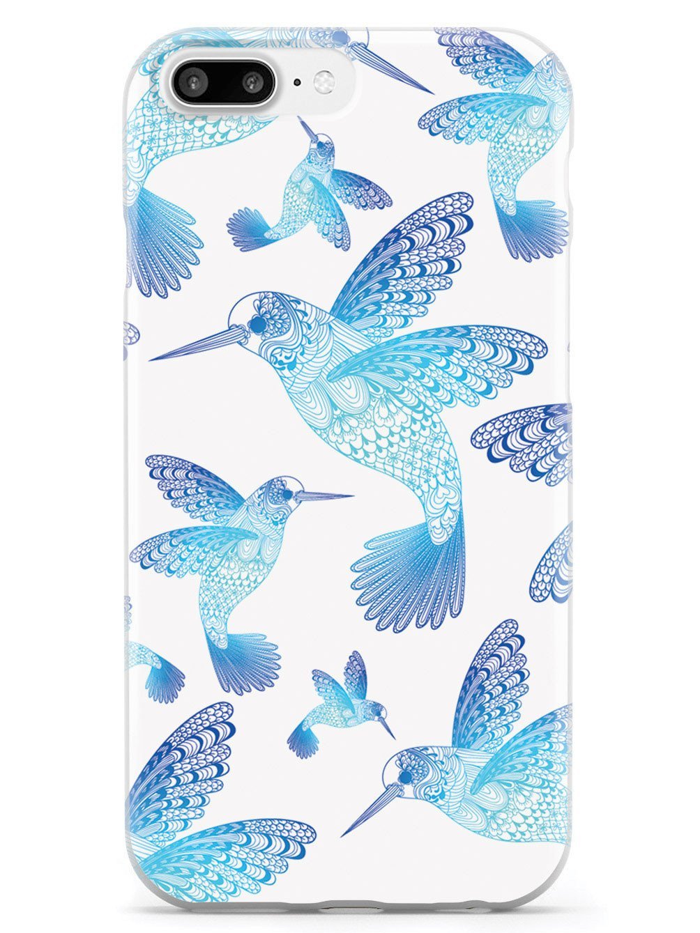 Inspired Cases - Premium 3D Textured Protective Phone Case Compatible with iPhone 8 Plus - Zentangle Hummingbirds Design in Blue - Perfect for Daily Use, Travel & Outdoor Activities
