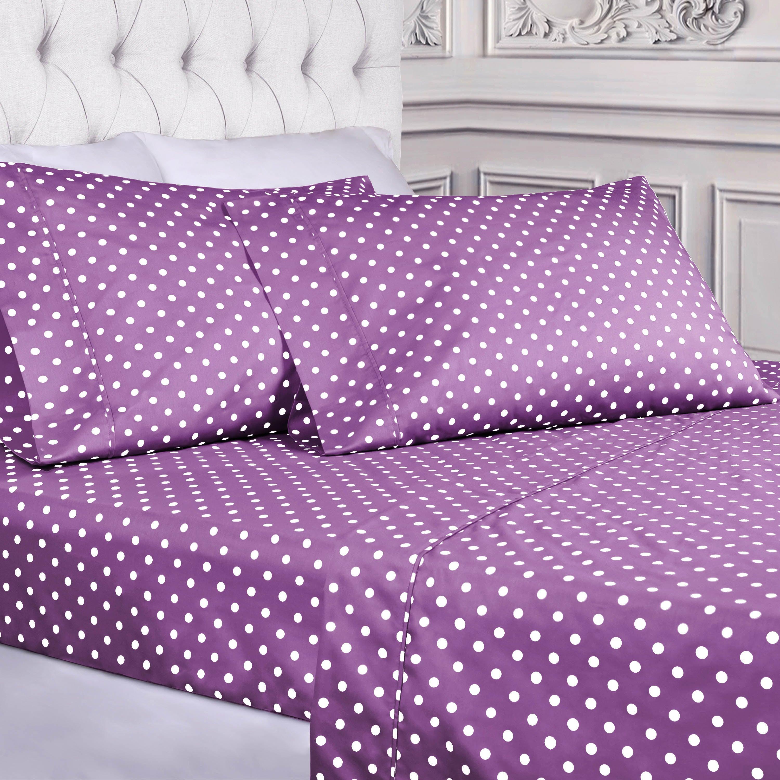 Polka Dot 600 Thread Count Cotton Blend Deep Pocket Sheet Set - Queen Size Bedding for Comfortable Sleep & Stylish Bedroom Decor