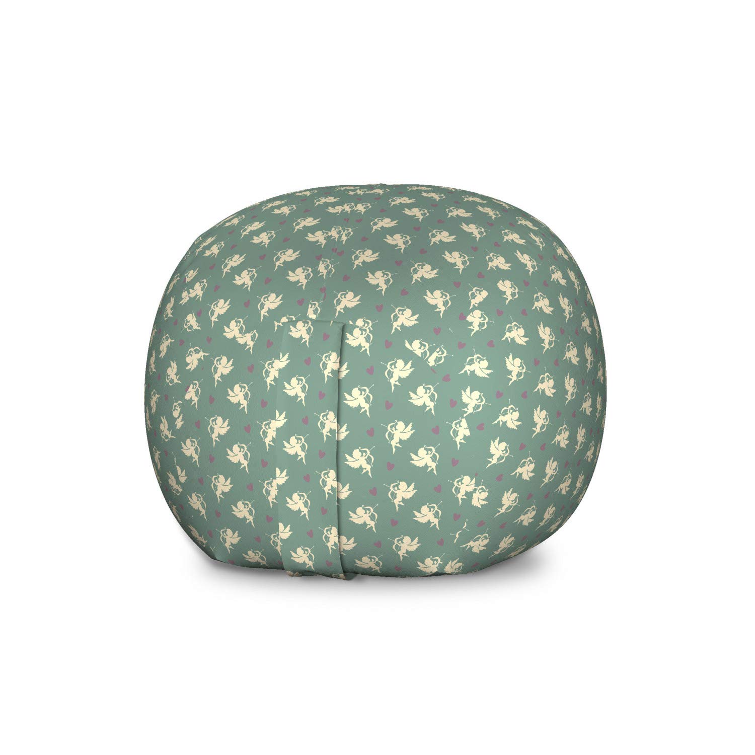 Ambesonne Large Green Storage Toy Bag Chair - Greek Inspired Cupid Silhouette with Hearts Print, Washable Stuffed Animal Organizer (Jade Green/Purple/Cream) - Perfect for Kids' Room, Playroom & Toy Storage Organization