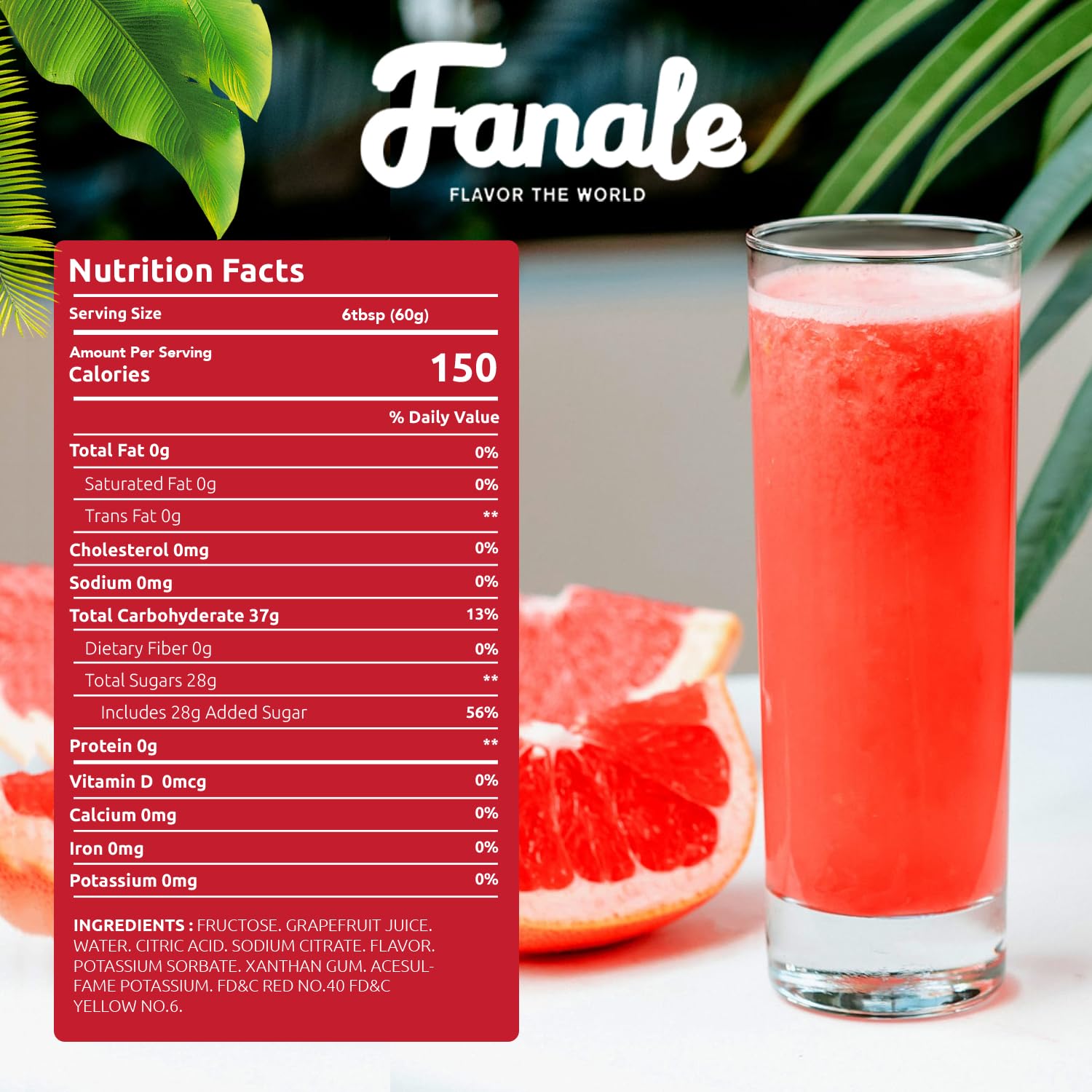 Fanale Premium Grapefruit Flavoring Concentrated Syrup for Bubble Tea - 11lb Bulk Pack (4 Pack) | Boba Tea, Smoothies, Slushes, Desserts & Cocktails | Commercial & Home Use | SRP200-CS
