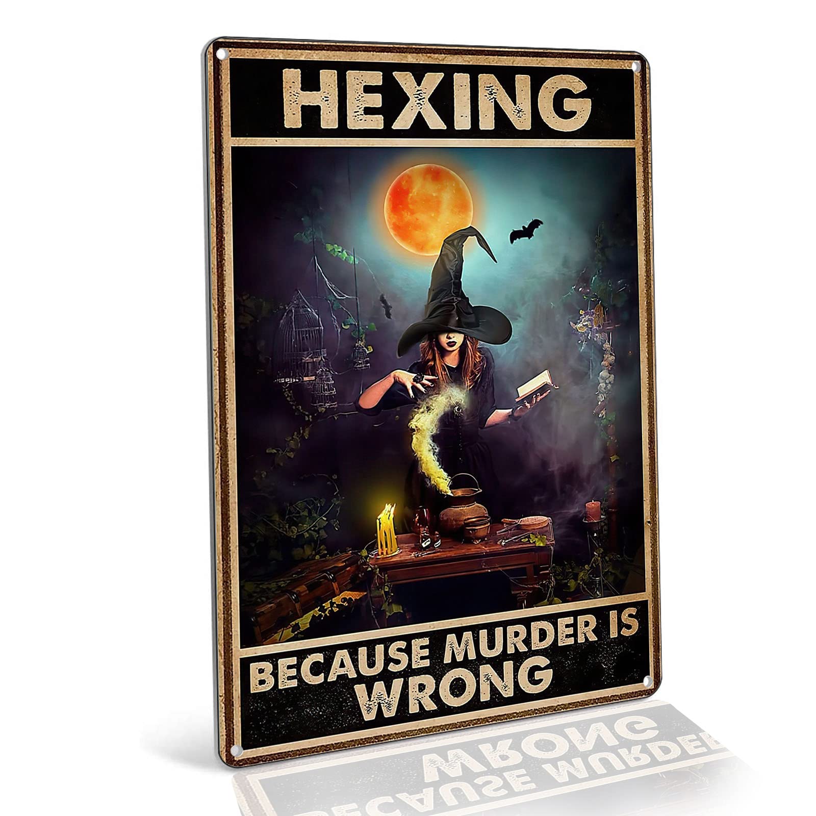 Vintage Retro Witch Metal Tin Sign - 8x12 Inch Witch Art Wall Decor for Home, Bar, Coffee Shop & Kitchen - Indoor & Outdoor Gothic Witchy Decor Metal Poster - Perfect for Halloween, Themed Parties & Witch Lover Gifts