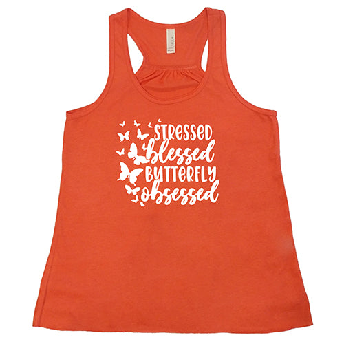 Stressed, Blessed, Butterfly Obsessed T-Shirt - Cute Butterfly Graphic Tee for Women - Perfect for Casual Wear, Gifts & Butterfly Lovers