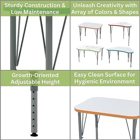 **Versa Desk Adjustable Height Kids Table - Large Rectangular Child Desk for School & Home, White/Ocean (14-23