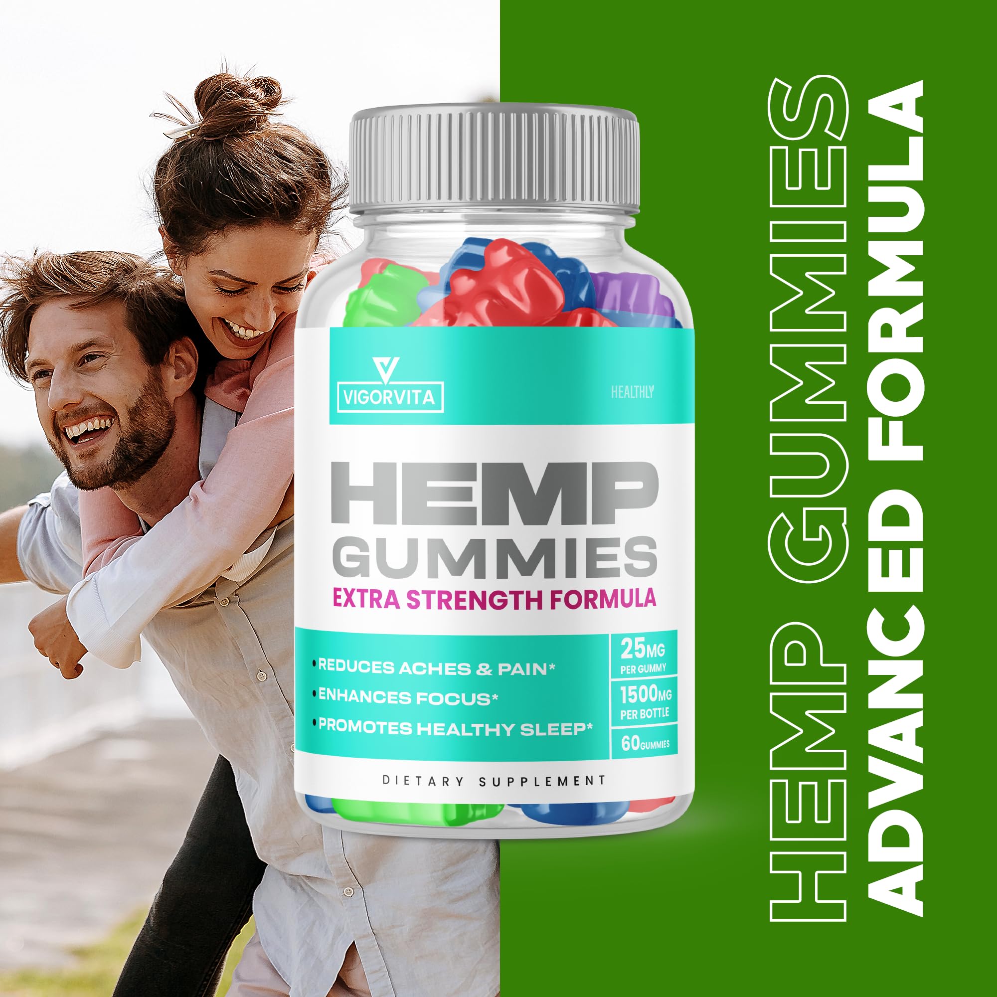 Vigorvita Extra Strength Hemp Extract Gummies - Official Formula 60 Count - Supports Wellness & Relaxation - Perfect for Stress Relief & Daily Health Boost (2023 New Big Size)
