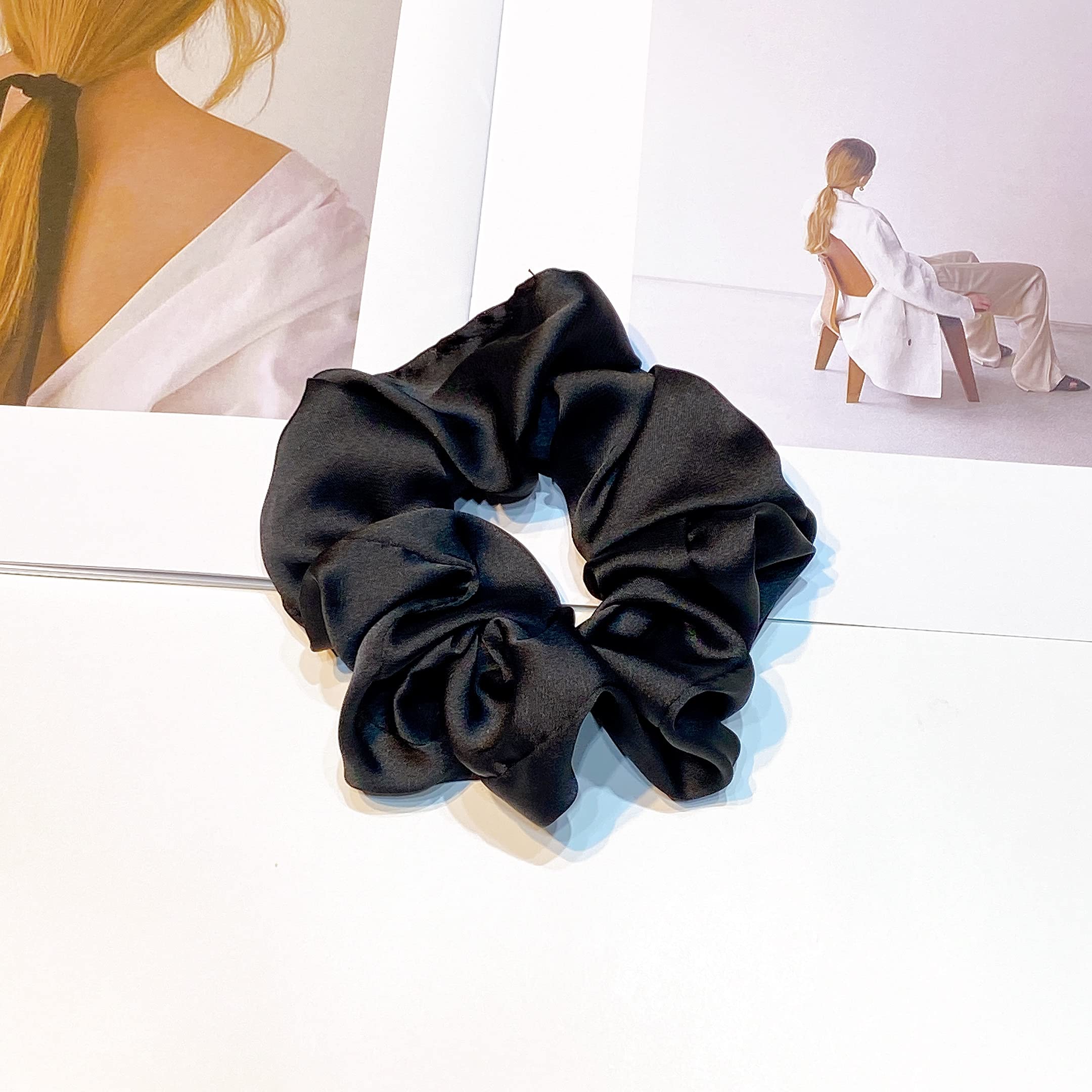6-Piece Satin Silk Scrunchies for Women - Soft Hair Ties & Ponytail Holders That Don't Damage Hair - Perfect for Workouts, Office, and Everyday Use