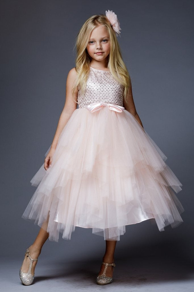 Big Girls Blush Sequin Ruffle Tiered Lola Dress for Special Occasions - Size 8-12 | Perfect for Birthday Parties, Pageants, and Formal Events