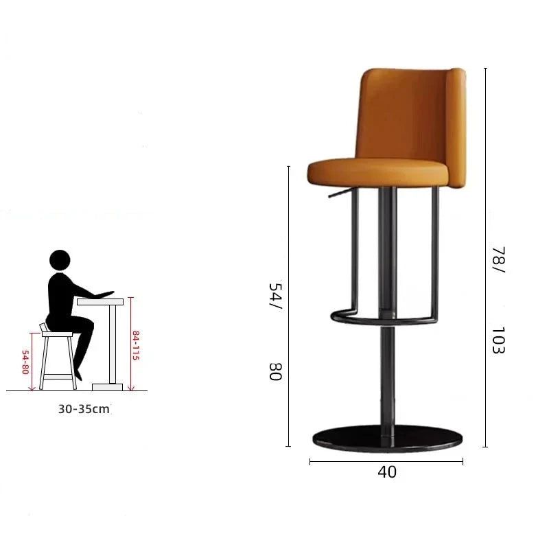 Adjustable Leather Bar Stool with Disk Base - Modern Swivel Counter Height Stool for Kitchen Island, Breakfast Nook & Home Bar
