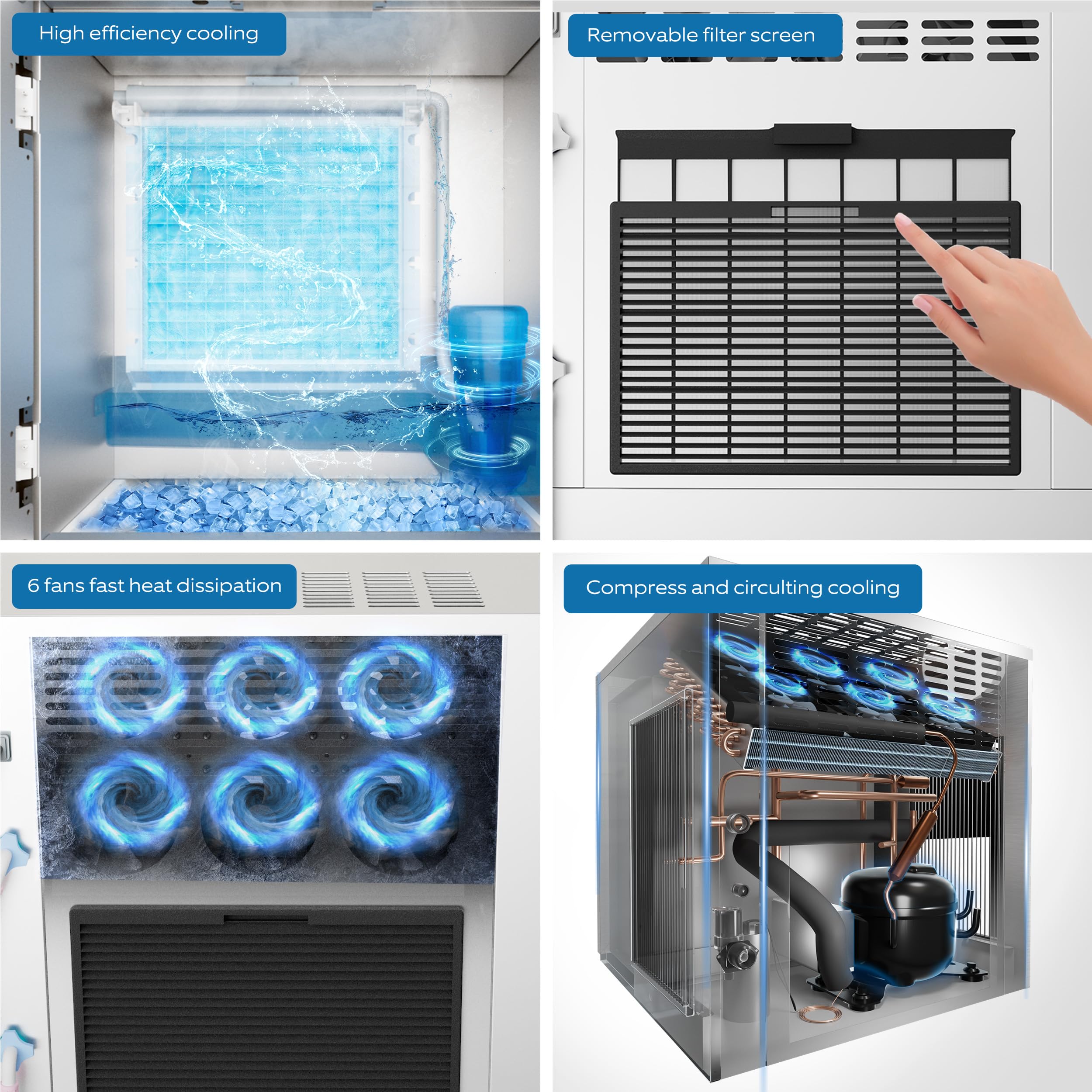 Commercial Ice Maker Machine 530Lbs/24H, Stainless Steel Industrial Ice Machine with 350Lbs Storage - Ready in 7-13 Minutes for Bars, Cafes, Restaurants & Commercial Use - Perfect for Beverage Service, Food Preservation & Large Events
