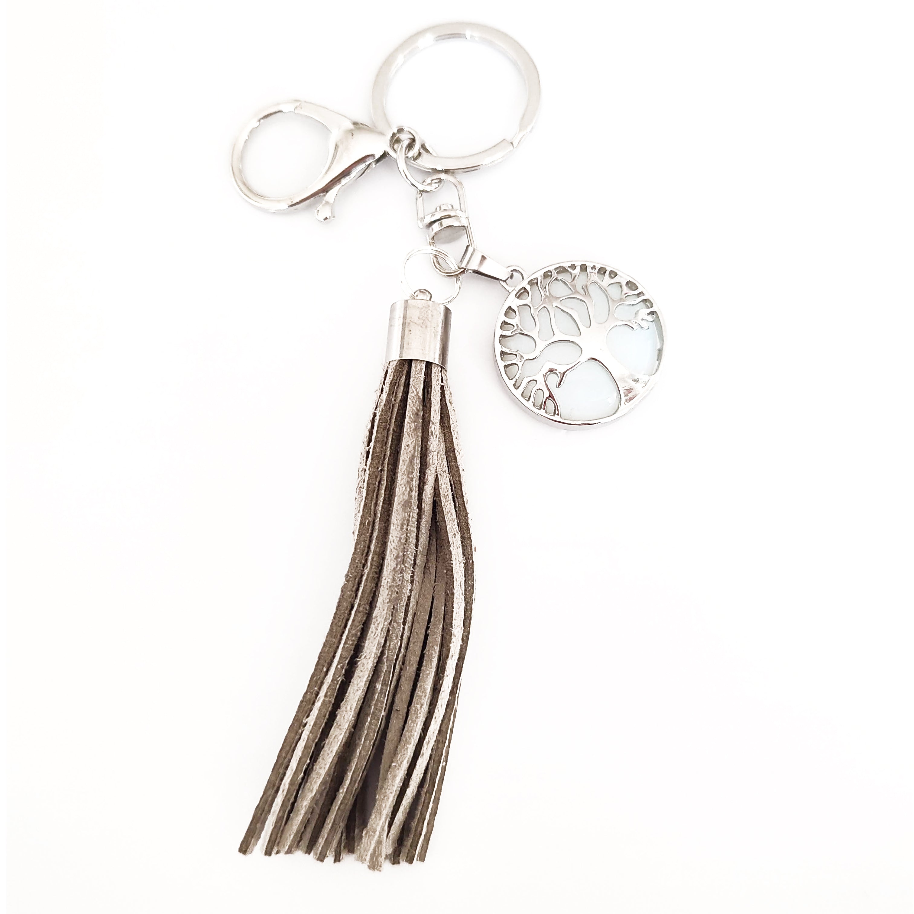 Opal Tree of Life Keychain - Handmade Silver Jewelry Keyring for Women - Perfect Gift for Birthday, Anniversary & Spiritual Protection