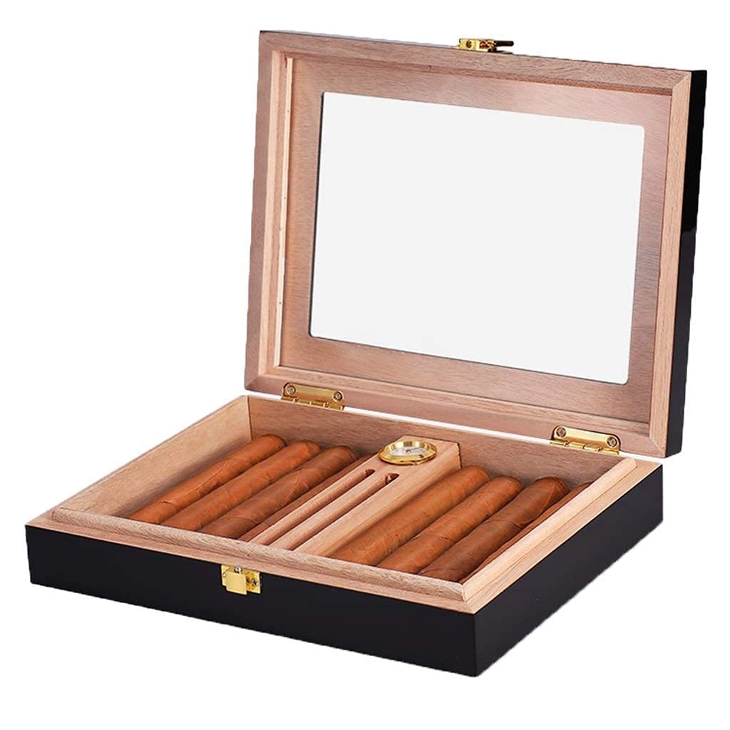 Premium Portable Cigar Humidor Box with Transparent Sunroof & Dividers - Constant Humidity Control for Cigar Storage - Perfect for Travel, Home, and Office Use