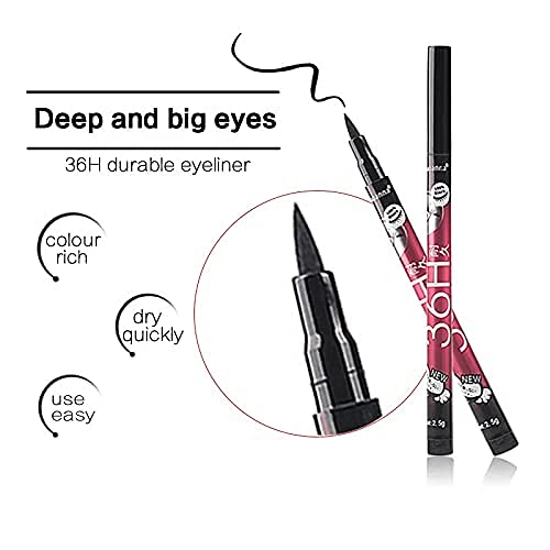 D.B.Z. 36H Black Waterproof Liquid Eyeliner - Long Lasting Smudge Proof Eye Makeup Pencil - Pack of 3 - Perfect for Everyday Wear, Party & Special Occasions