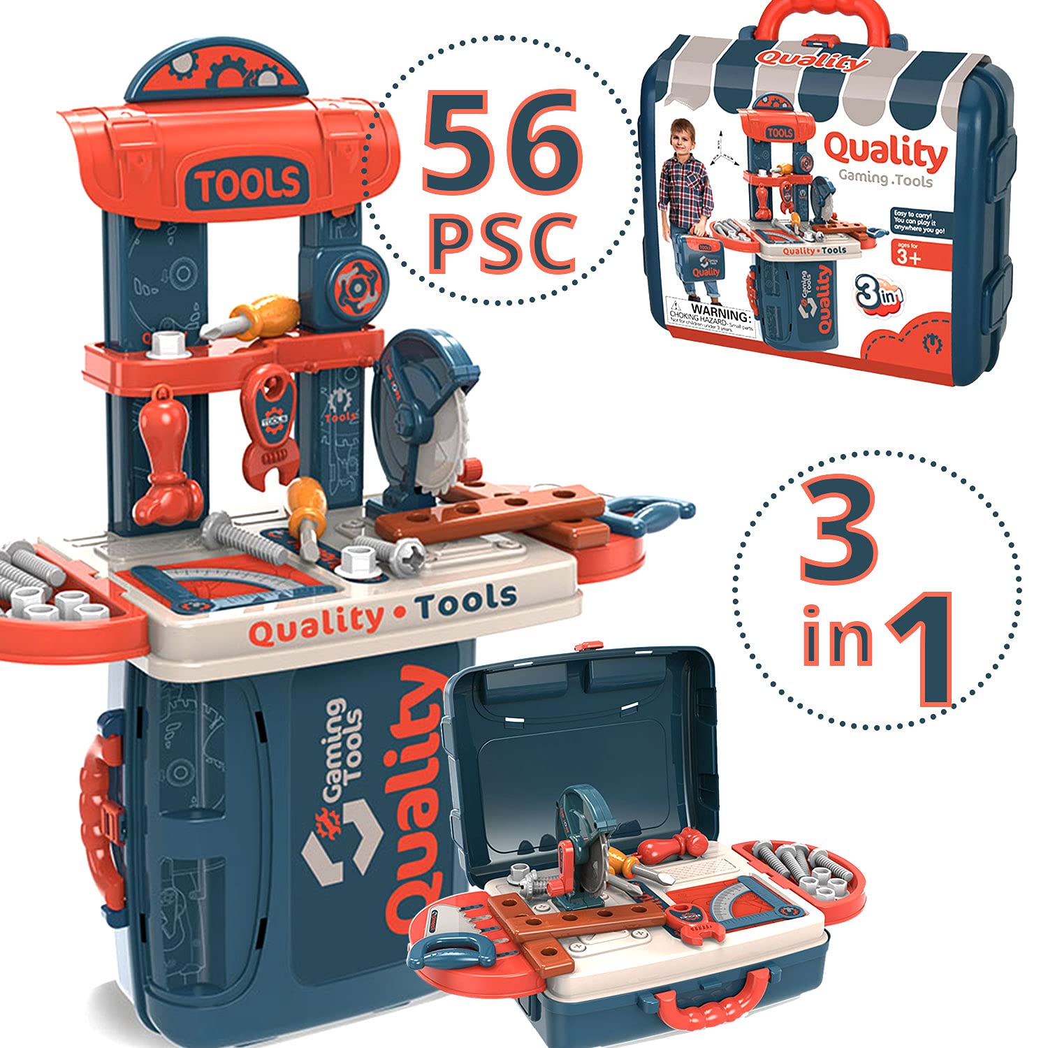Shape28 56-Piece Kids Pretend Play Tool Box & Workbench Set - Educational STEM Toy for Toddlers Ages 3-7 Years Old | Perfect for Boys & Girls Role Play, Early Learning & DIY Projects