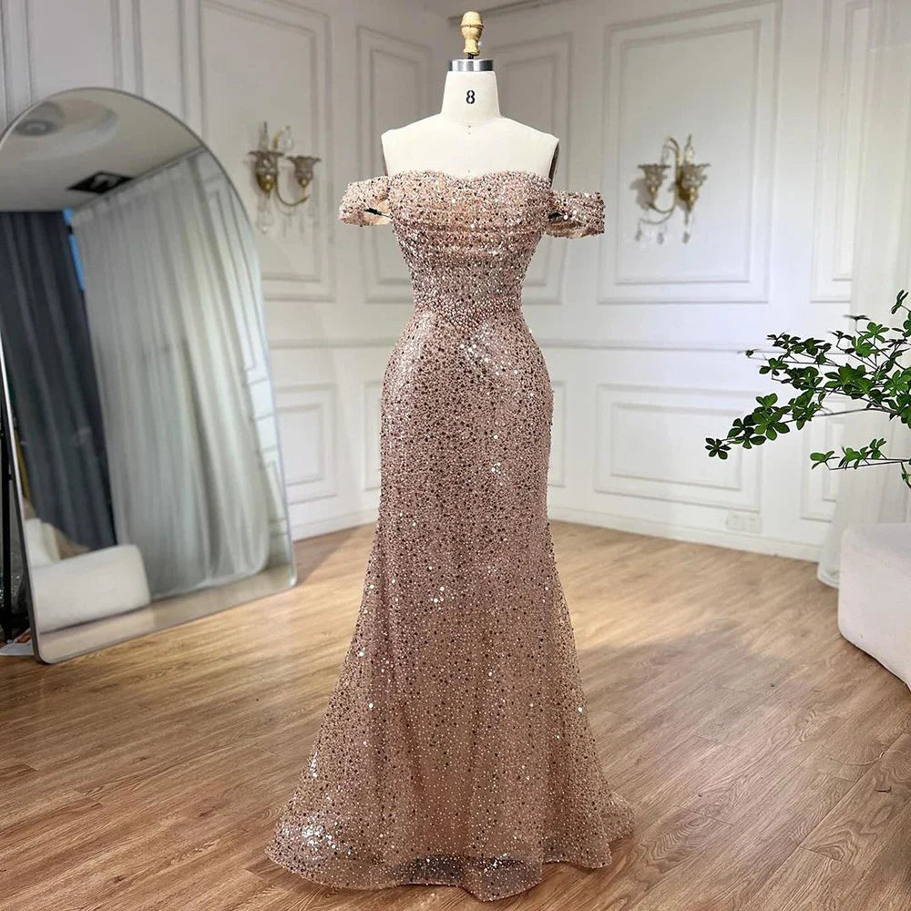Elegant Mermaid Evening Dresses for Women - Luxury Pearl Beaded Dubai Arabian Style Wedding Gowns 2025 | Perfect for Weddings, Galas & Formal Parties