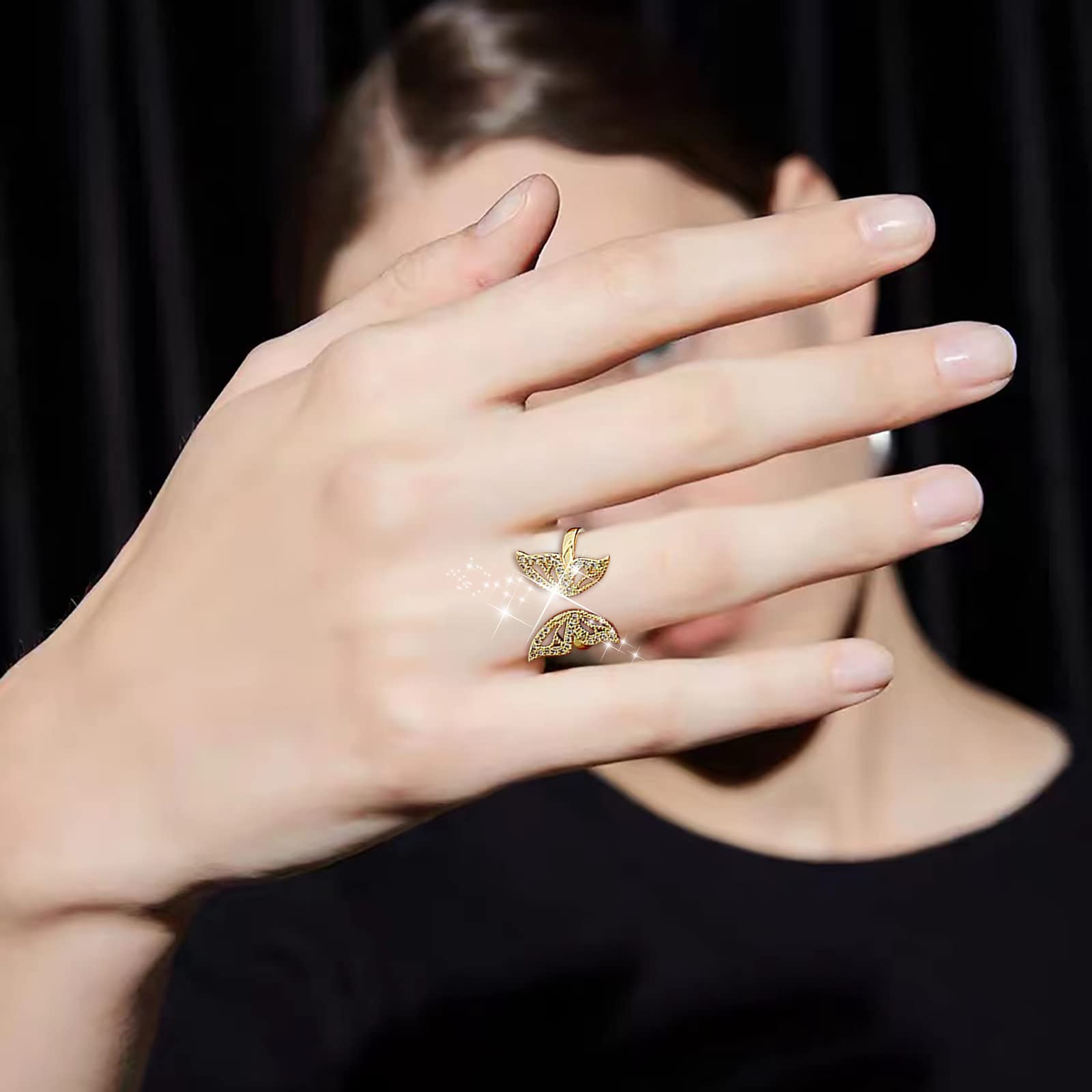10K Gold Open Bow Ring for Women - Elegant Bridal Engagement Party Jewelry - Perfect Birthday, Proposal & Anniversary Gift (One Size) - Ideal for Weddings, Date Nights & Special Occasions
