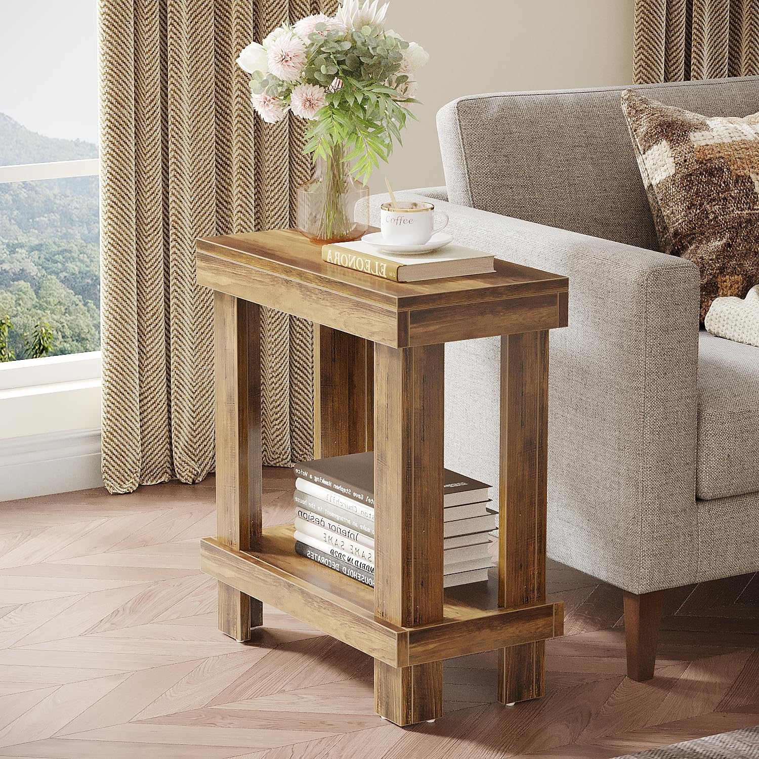 2 Tier End Table with Lower Shelf - Solid Wood Side Table for Living Room, Bedroom & Office - Perfect for Lamps, Books & Decor