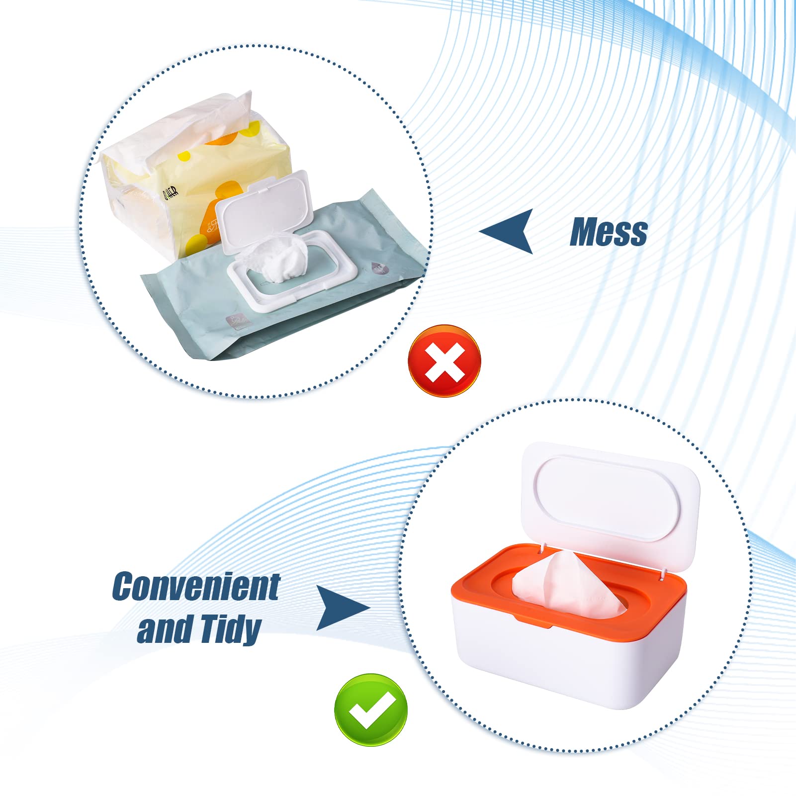 Caromoriber 2-Pack Dustproof Wipes Dispenser - Large Capacity Wet Tissue Box with Secure Lid for Baby Wipes & Tissues | Keeps Wipes Fresh for Home, Office, Nursery & Travel (Blue + Orange)