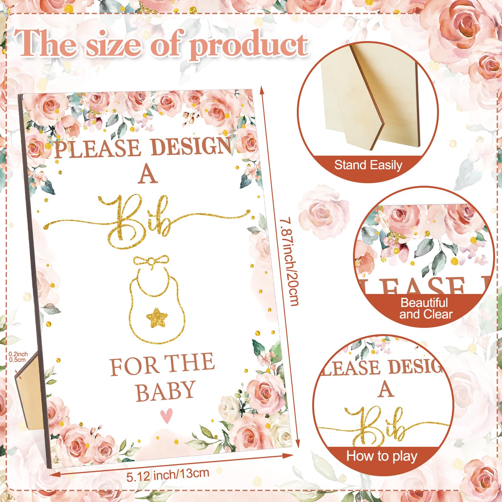Panitay 100 Pcs DIY Baby Bibs Decorating Kit - 50 White Bibs, 25 Stencils, 24 Fabric Markers & Baby Shower Game Sign (Flower Design) for Creative Baby Shower Activities & Personalized Gift Making