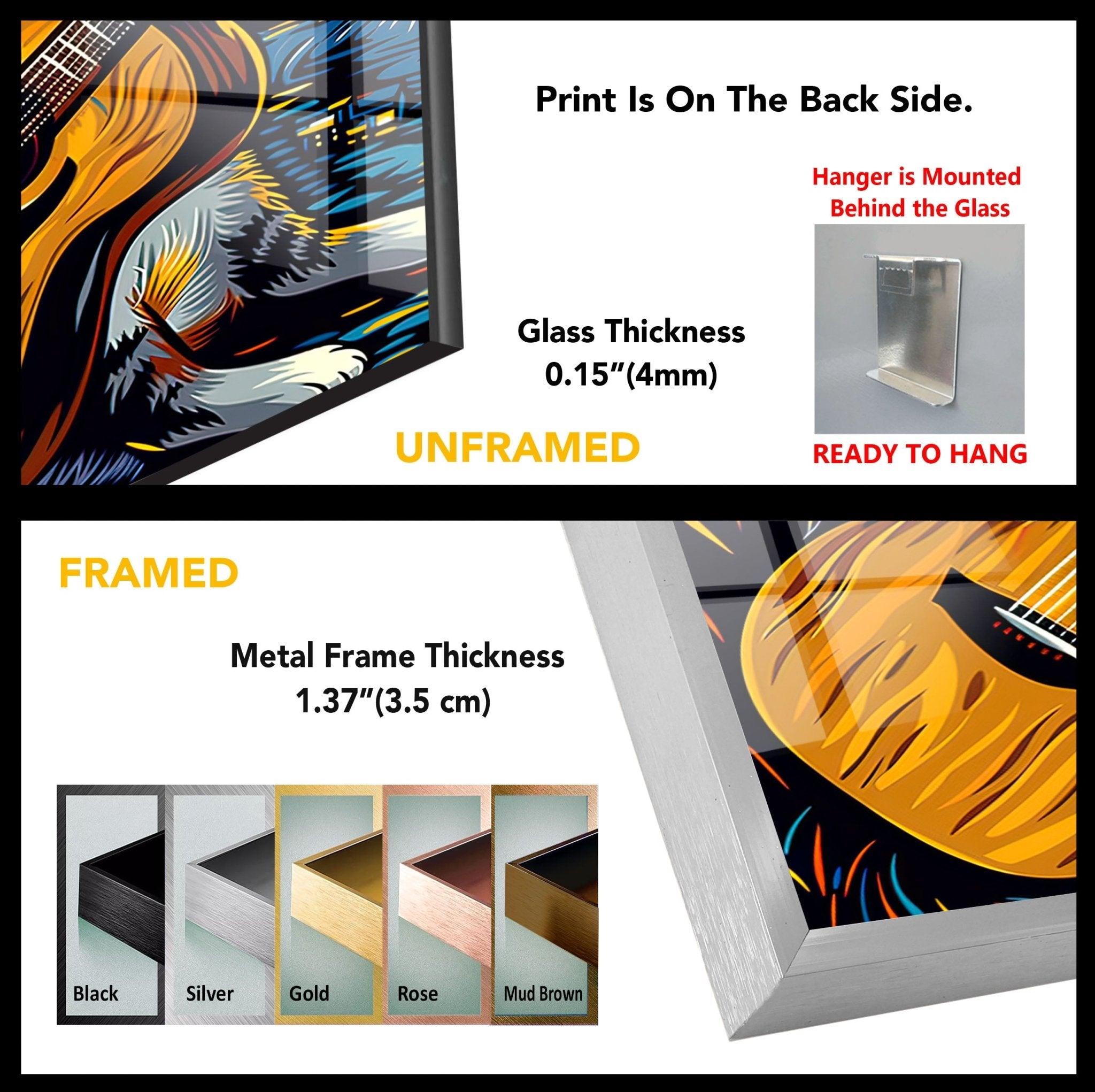 Adorable Cat Playing Guitar Glass Wall Art - Unique Home Decor for Living Room, Bedroom & Office - Perfect Gift for Cat Lovers