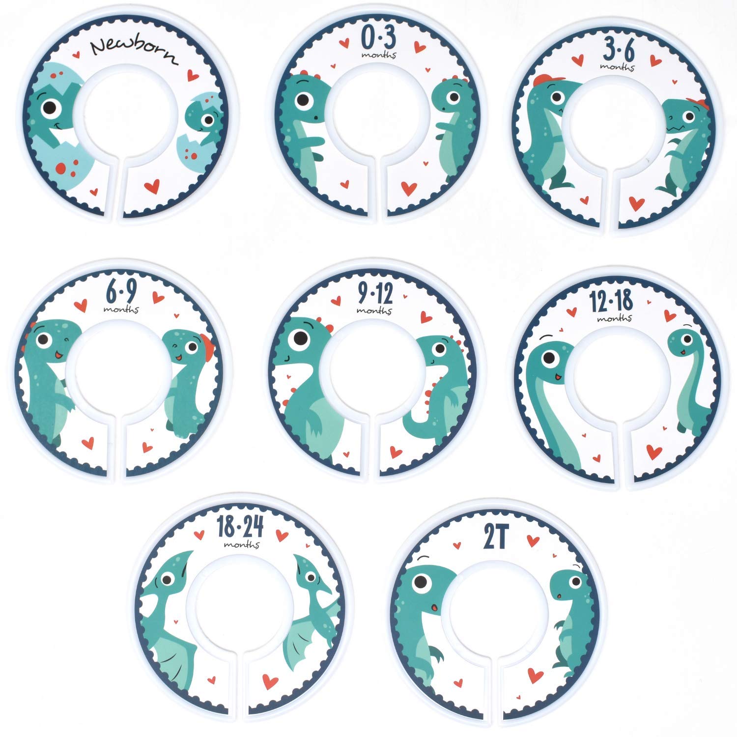 HarperLynn Baby Closet Dividers - 8-Pack Dinosaur Nursery Clothes Organizers for Newborn to 2T - Perfect for Boys & Girls - Fits 1.25 Inch Rod - Ideal Baby Shower Gift & Nursery Organization Solution