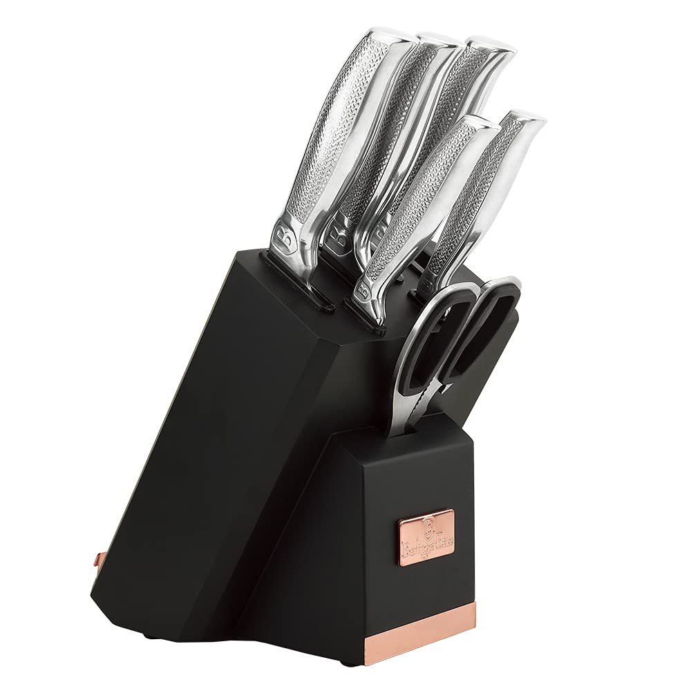 BERLINGER HAUS 8-Piece Non-Slip Kitchen Knife Set with Stand - Premium Stainless Steel Blades & Ergonomic Soft-Touch Handles - PFOA, Lead & Cadmium Free - Perfect for Chopping, Slicing & Food Prep - Turbo Induction Compatible & Eco-Friendly Design