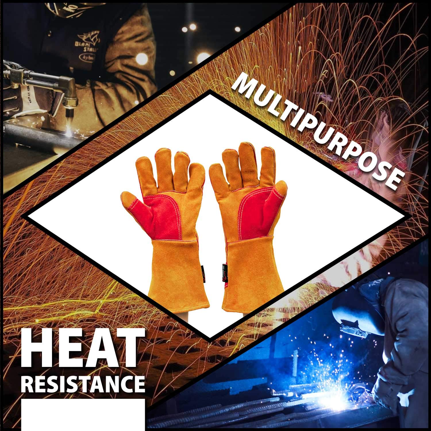 Heat Resistant Prime Welding Gloves with Kevlar Thread - 16 Inch Reinforced Thumb & Palm for MIG/TIG Welding, Oven, Grill, BBQ, Fireplace - Durable Protection for Metalworking, Cooking & Outdoor Use (10 Pairs/20 Gloves)