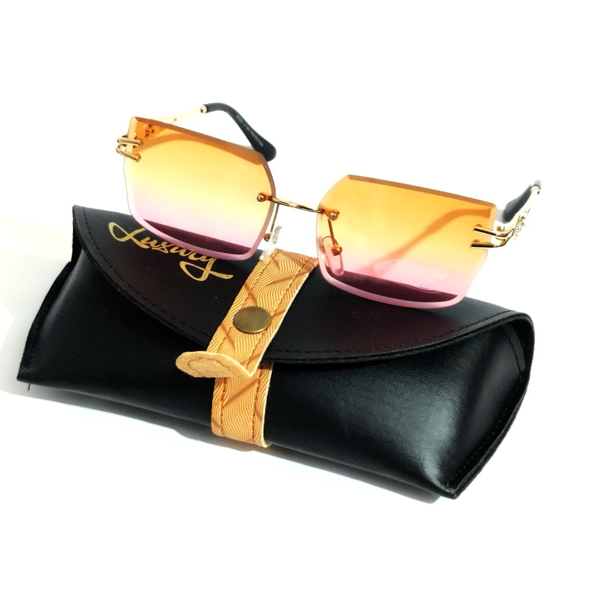 Yellow Pink Gradient Rimless Sunglasses for Women - UV400 Protection Fashion Sunglasses - Perfect for Beach, Driving & Outdoor Activities