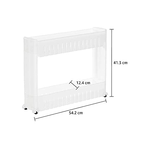 OANGO 2 Tier Kitchen Rack with Wheels - Space Saving Multipurpose Storage Organizer, Slim Slide Out Kitchen Trolley Shelf for Kitchen, Bathroom, Bedroom Organization (White) | Perfect for Small Spaces, Pantry Storage & Clutter-Free Countertops