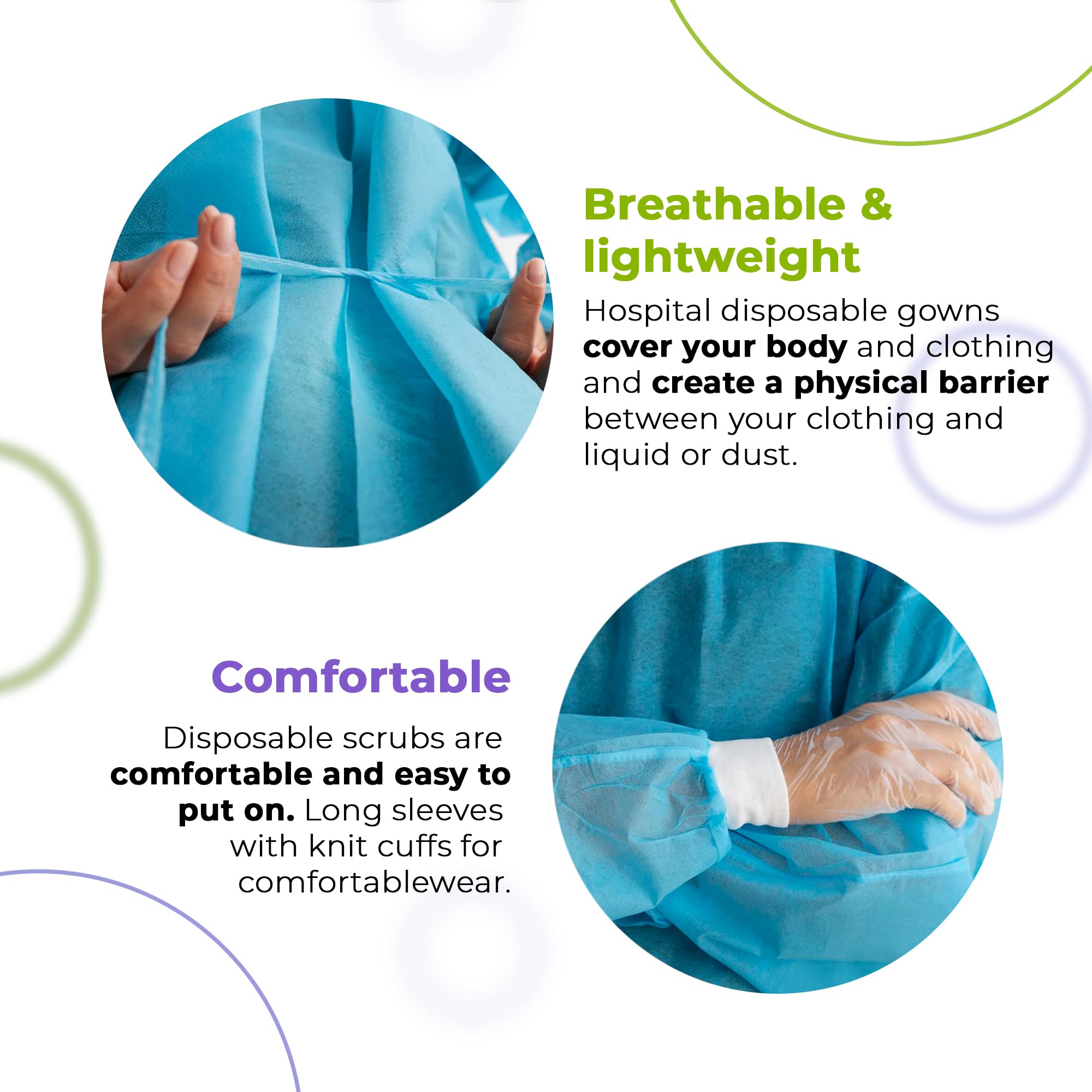 AMZ Medical Supply Disposable Isolation Gown - Large Size (10 Pack) | Blue 45 GSM SMS Material | Fluid Resistant & Breathable PPE with Knit Wrists & Long Back Ties | Ideal for Hospitals, Clinics & Home Healthcare Protection