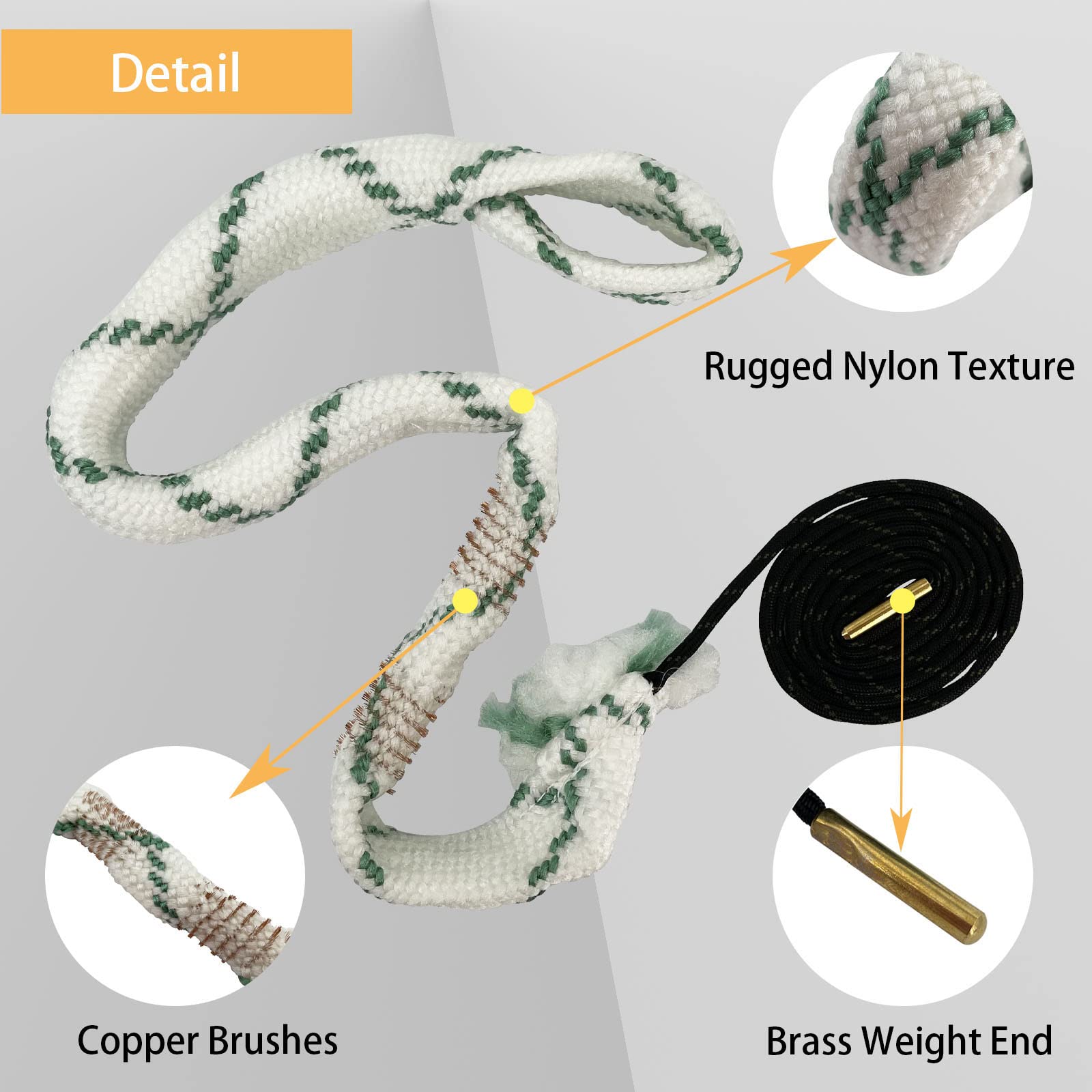 2 Pack Gun Cleaning Snake Rope - Rifle Bore Brush for Pistol, Handgun, Shotgun - Fits .22, .223, 5.56mm, .380, 9mm, 12GA, .308, .357, .44, .45 Caliber - Perfect for Firearm Maintenance & Range Cleaning