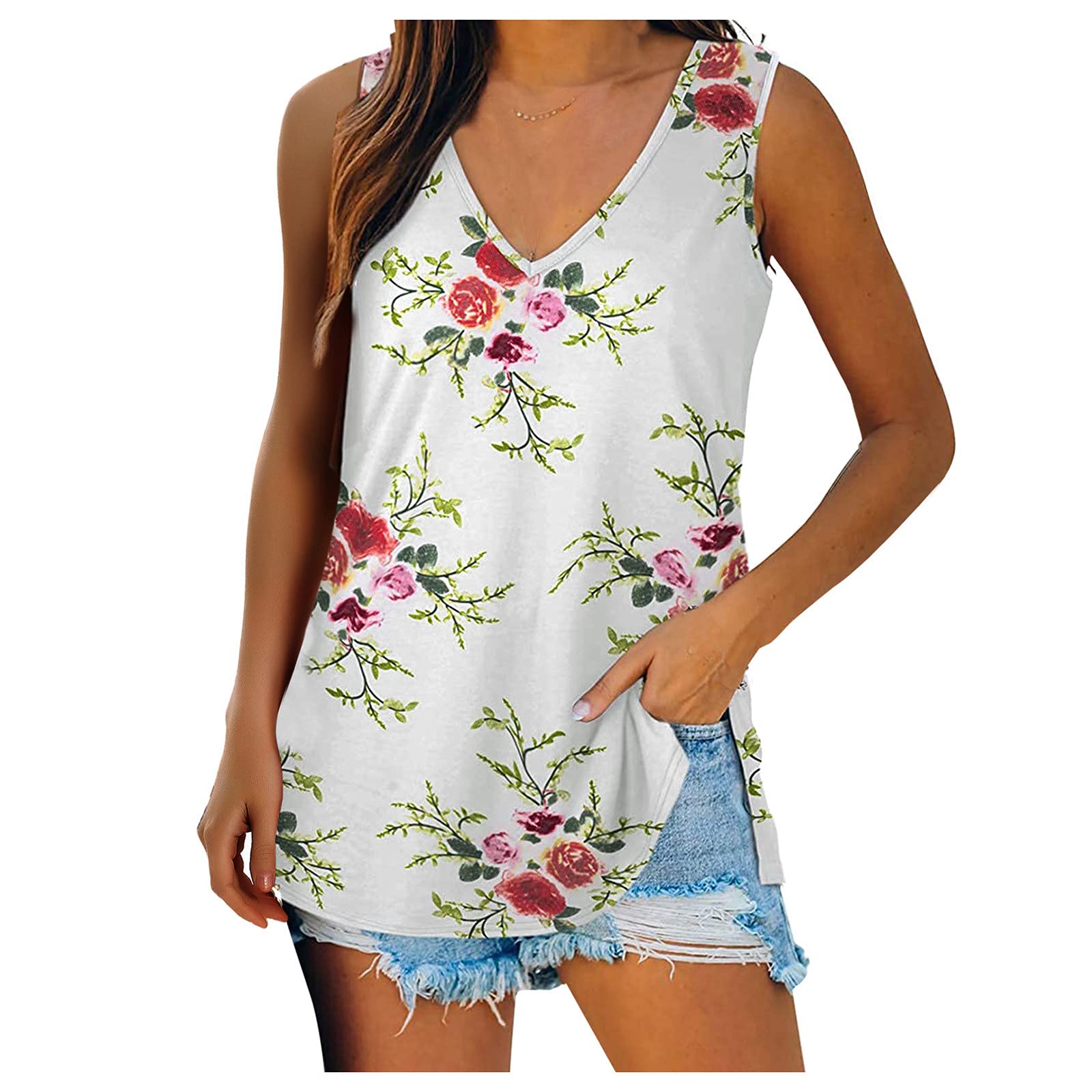 Women's V-Neck Tank Tops - Basic Solid Color Casual Sleeveless Shirts for Summer | Flowy Fit for Yoga, Beach & Everyday Wear
