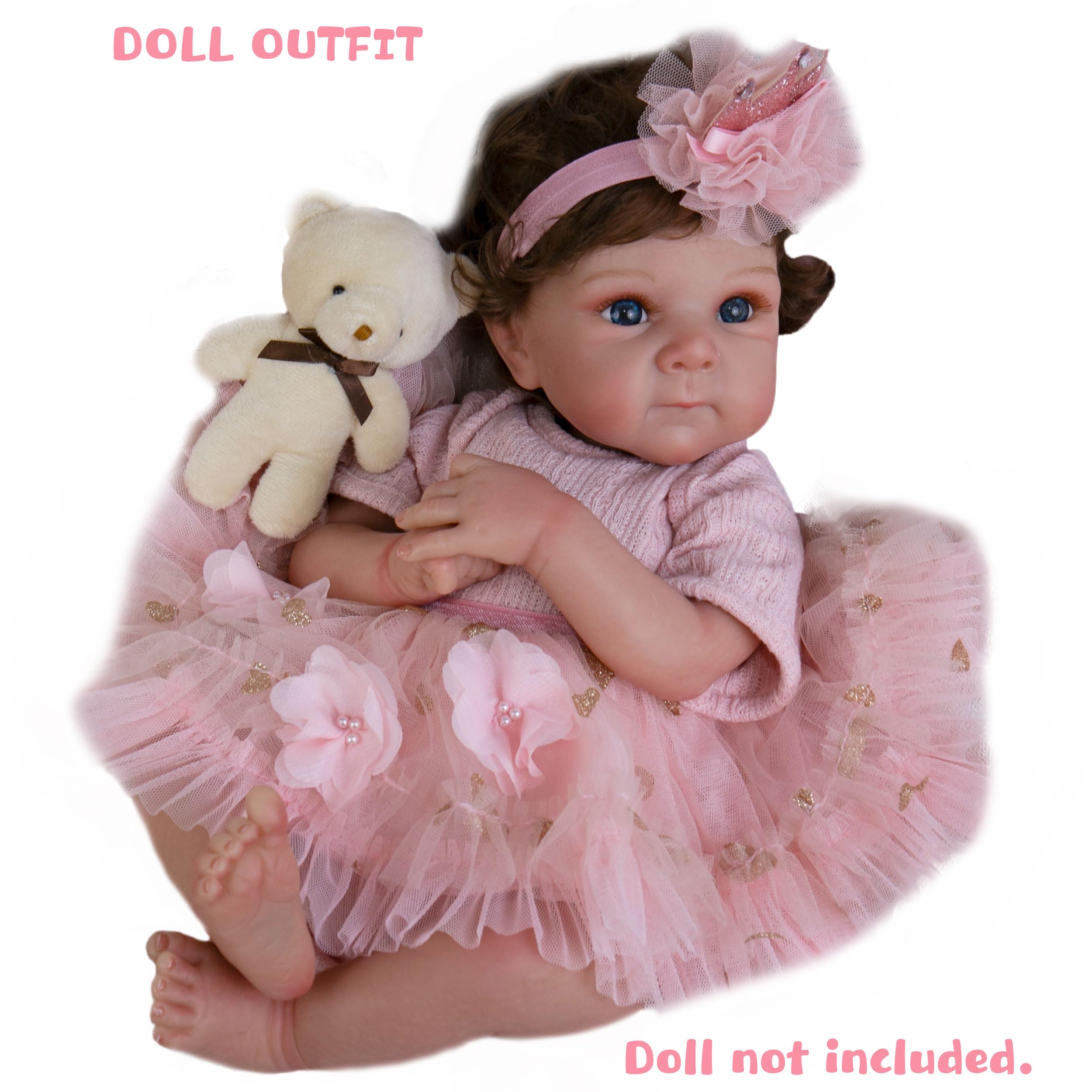Realistic Reborn Baby Doll Clothes Set - Pink Outfit for 17-22 Inch Newborn Girl Dolls | Complete Doll Accessories & Wardrobe for Lifelike Baby Doll Play & Collecting