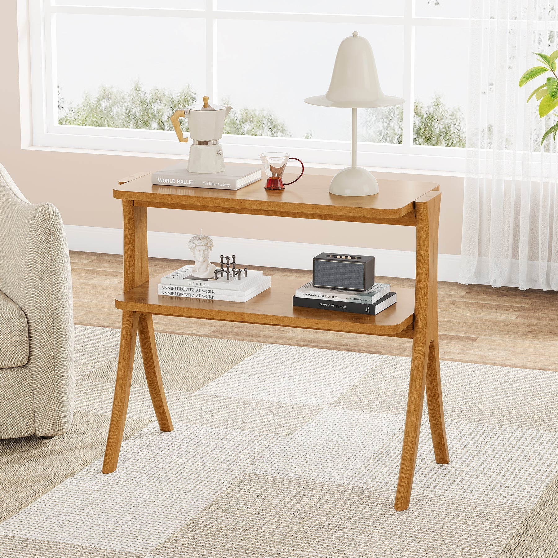 Rustic Wood End Table with 2-Tier Storage Shelf - Farmhouse Style Nightstand for Bedroom, Living Room & Office - Perfect for Small Spaces & Home Decor