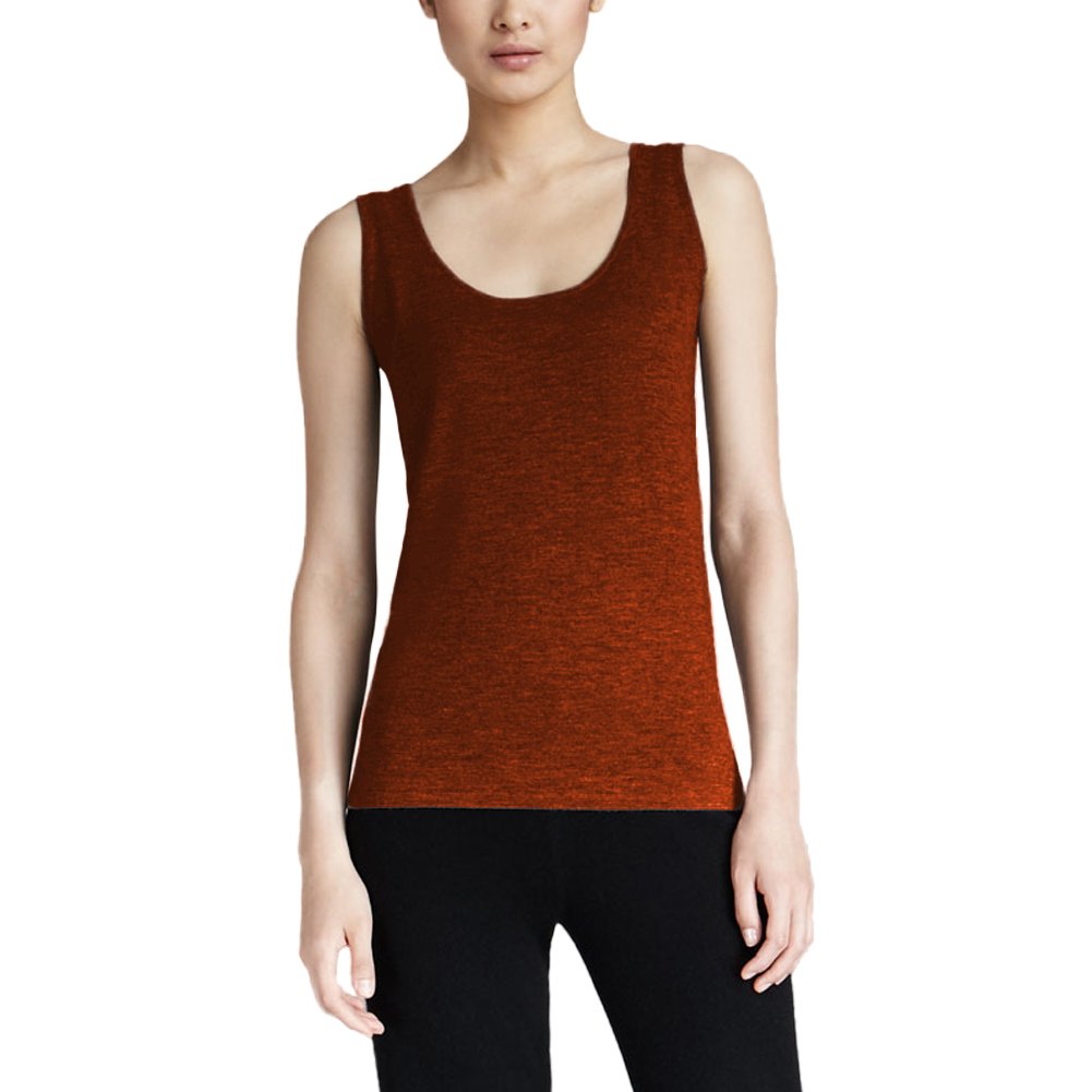 Parisbonbon Women's 100% Cashmere Scoop Neck Tank Top - Soft & Warm Rust Color Plus Size 5X - Perfect for Layering, Office Wear & Casual Outfits