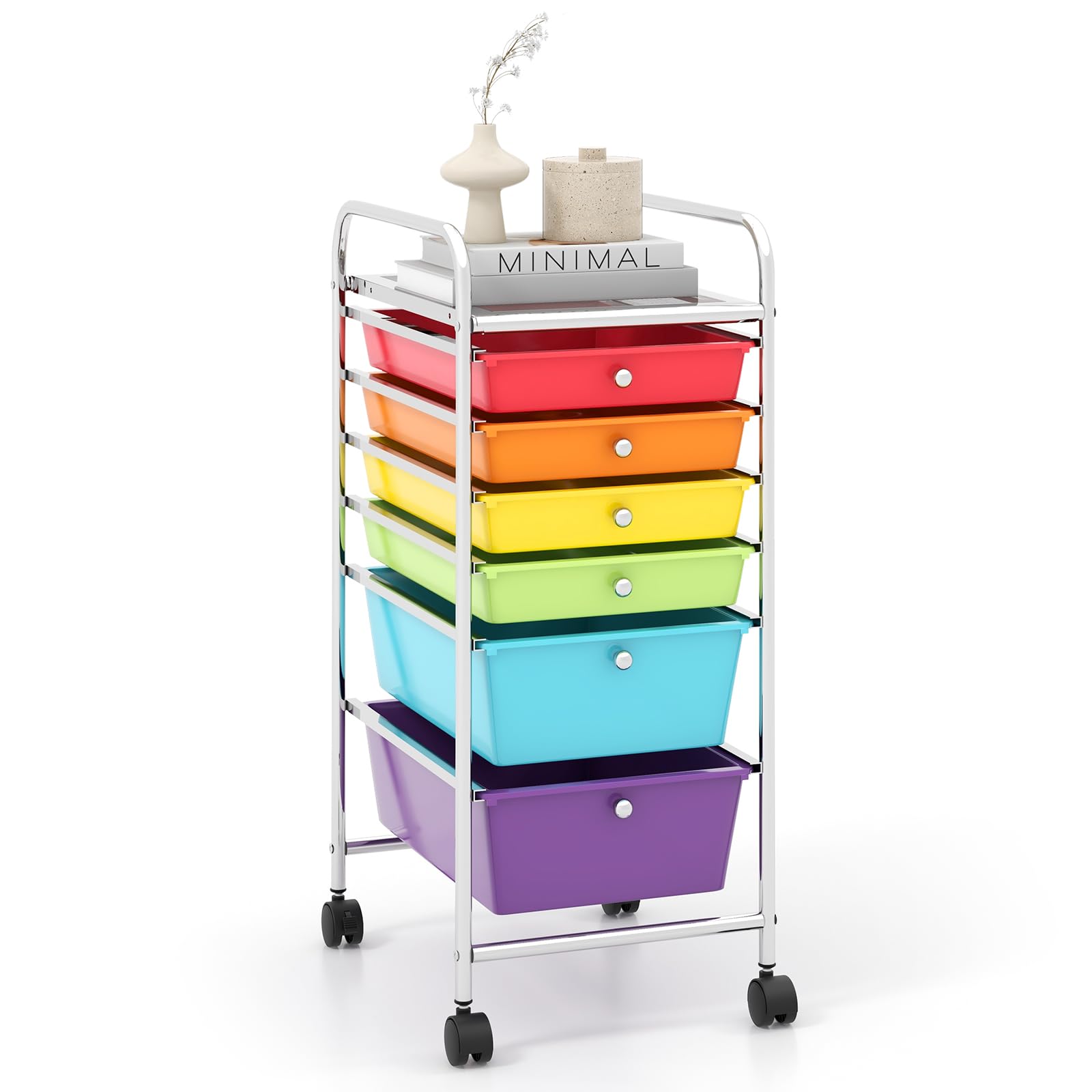 RELAX4LIFE 6-Drawer Rolling Storage Cart with Removable Plastic Bins - Mobile Organizer for Classroom, Office, Craft Room & Home | Portable Utility Cart for School Supplies, Art Materials & Office Essentials (Multicolor) | Perfect for Teachers, Students & Home Organization