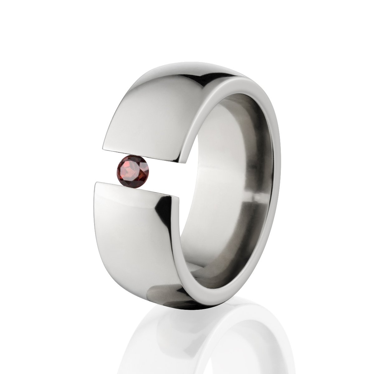 Garnet Ring for Women - Titanium Tension Set Jewelry with Stunning Garnet Band - Perfect for Engagement, Anniversary & Everyday Wear
