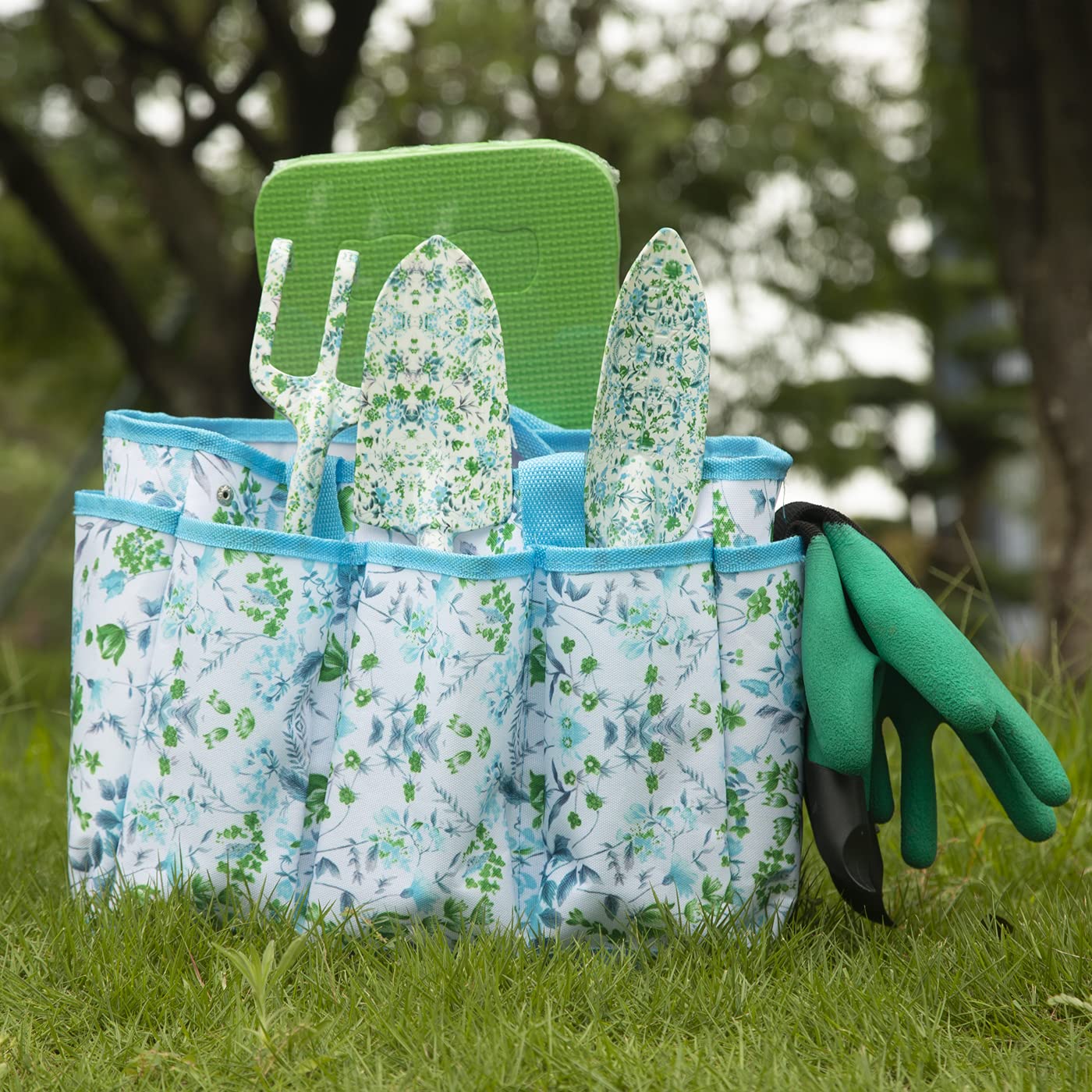 9-Piece Aluminum Alloy Garden Tool Set - Durable Gardening Hand Tools Kit with Gloves, Tote Bag & Kneeling Pad - Perfect Gift for Women & Parents - Ideal for Planting, Weeding, Pruning & Transplanting in Home Gardens