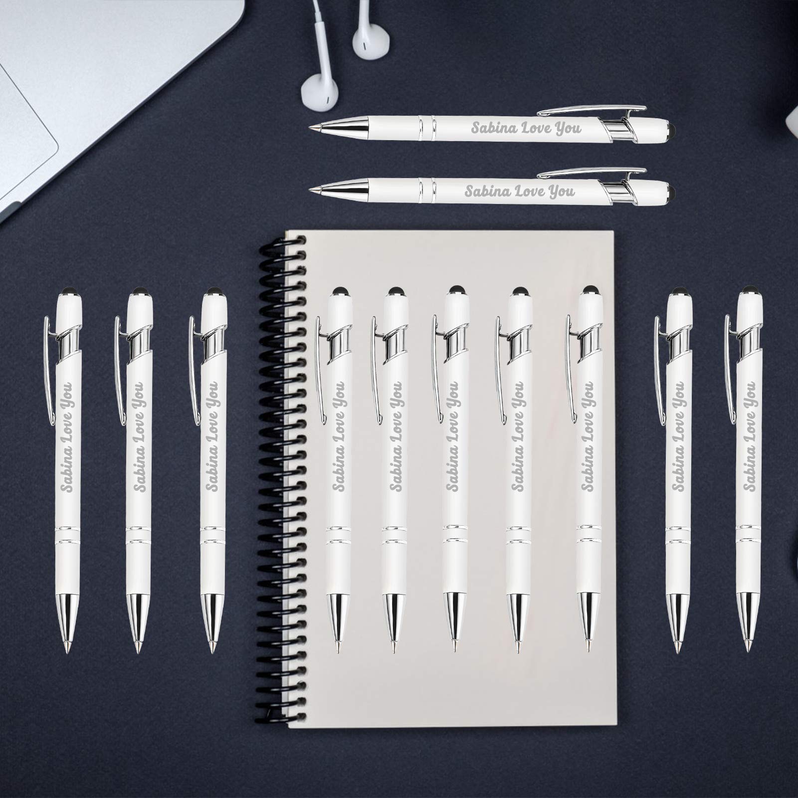 60 Personalized Engraved Pens with Stylus - Custom Metal Pens Bulk for Graduation, Birthday, Boss & Teacher Gifts - Soft Touch, Name/Logo/Message Engraving (Light Green) - Perfect for Office, School & Corporate Events