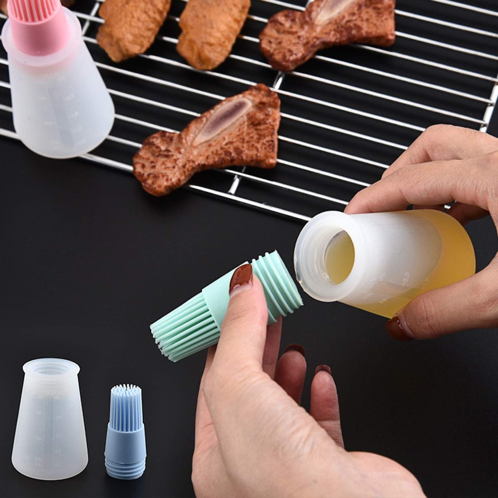 2Pcs Portable Silicone Oil Bottle with Brush - Durable BBQ Oil Brush for Grilling, Baking, and Pastry - Essential Kitchen and Barbecue Tools for Home Chefs