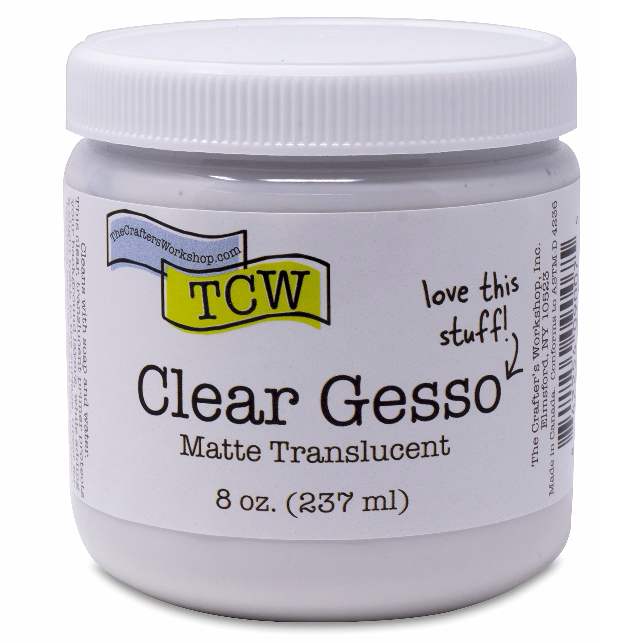 The Crafter's Workshop Clear Gesso Medium - 8 oz Acrylic & Oil Painting Primer for Canvas, Paper, Wood - Surface Prep, Sealer & Sizing - Perfect for Artists, DIY Crafts & Home Decor Projects
