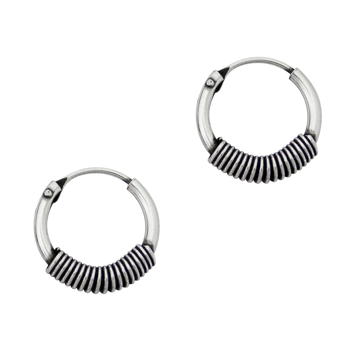 12mm Sterling Silver Coil Design Hoop Earrings for Women - Elegant Everyday Jewelry for Work & Special Occasions