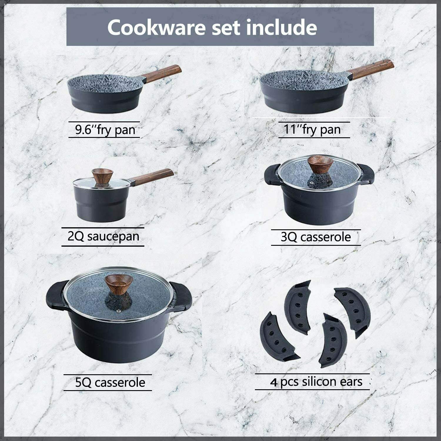 MAISON ARTS 12-Piece Nonstick Granite Cookware Set - Induction Compatible Pots and Pans for Sauteing, Frying & Boiling | Perfect for Gas, Electric & Ceramic Stovetops | Dishwasher Safe Kitchen Essentials