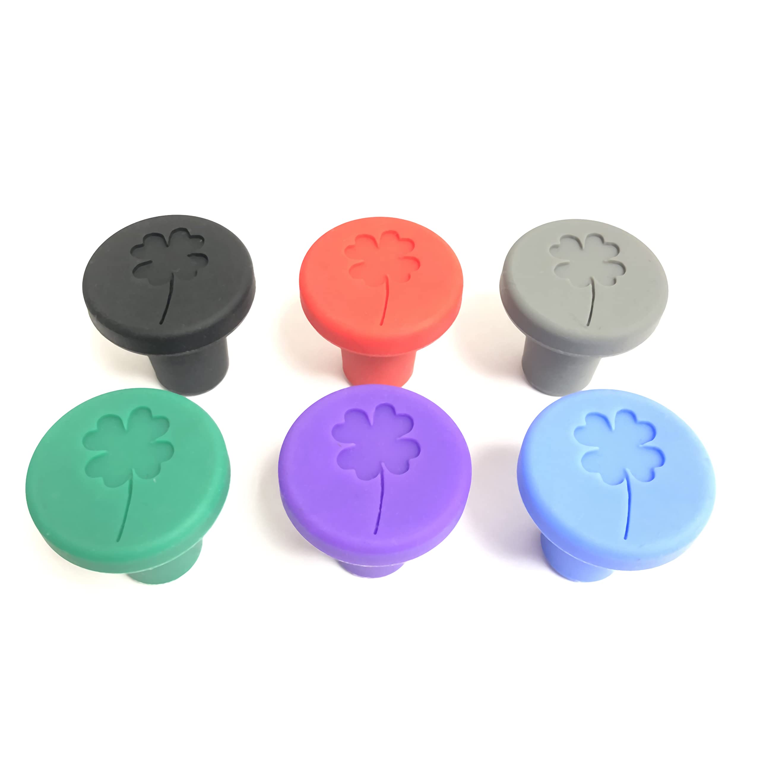 JCSMARTEC Set of 6 Lucky Clover Silicone Wine Stoppers - Beer Bottle Caps & Freshness Sealers for Wine, Champagne, and Liquor Bottles | Perfect for Home Bars, Parties, and Gifts
