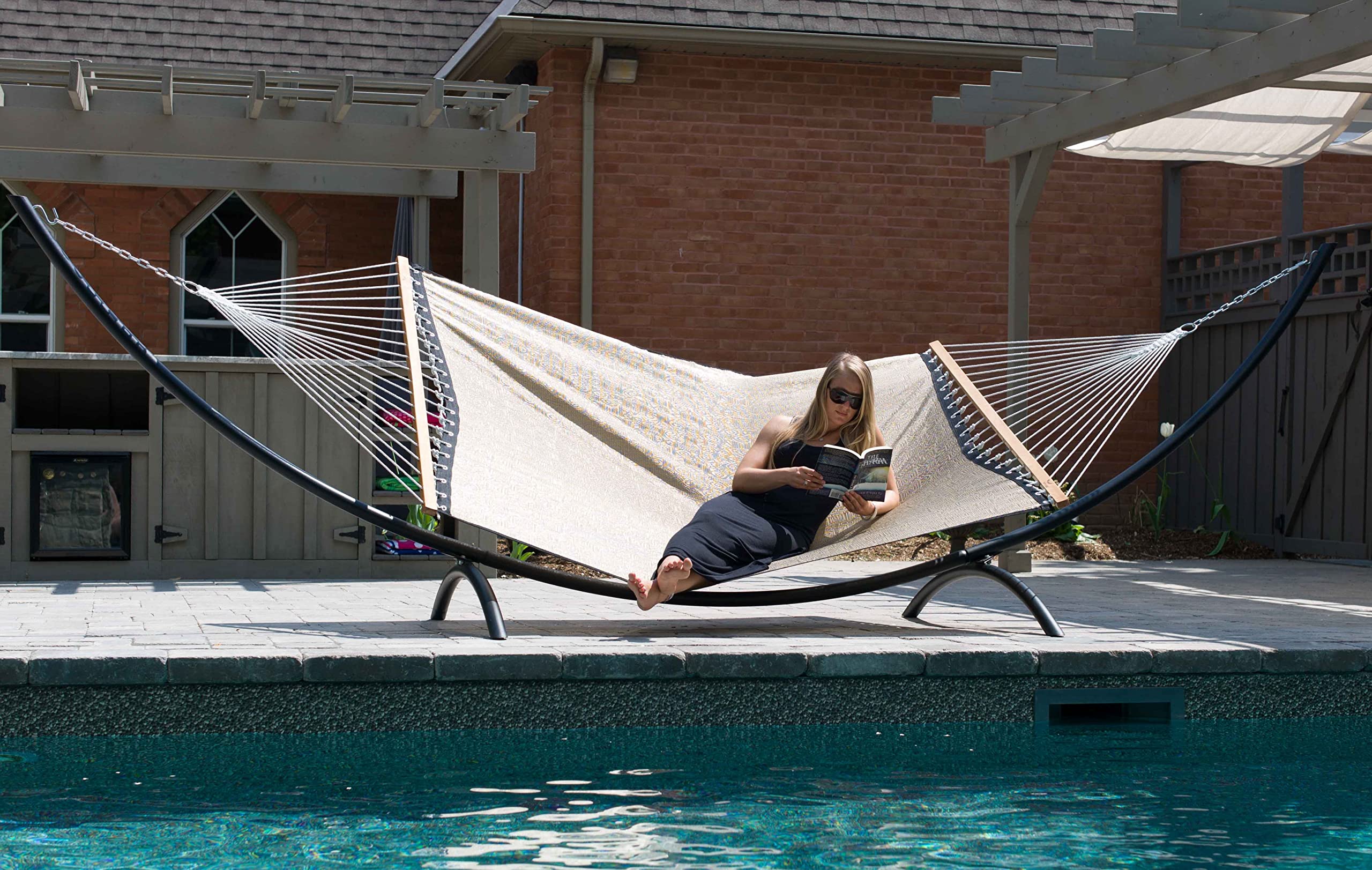 Vivere Steel Arc 15-Foot Hammock Stand - Heavy Duty Outdoor Hammock Frame for Backyard, Patio, Garden, Beach & Camping - Supports Up to 450 lbs
