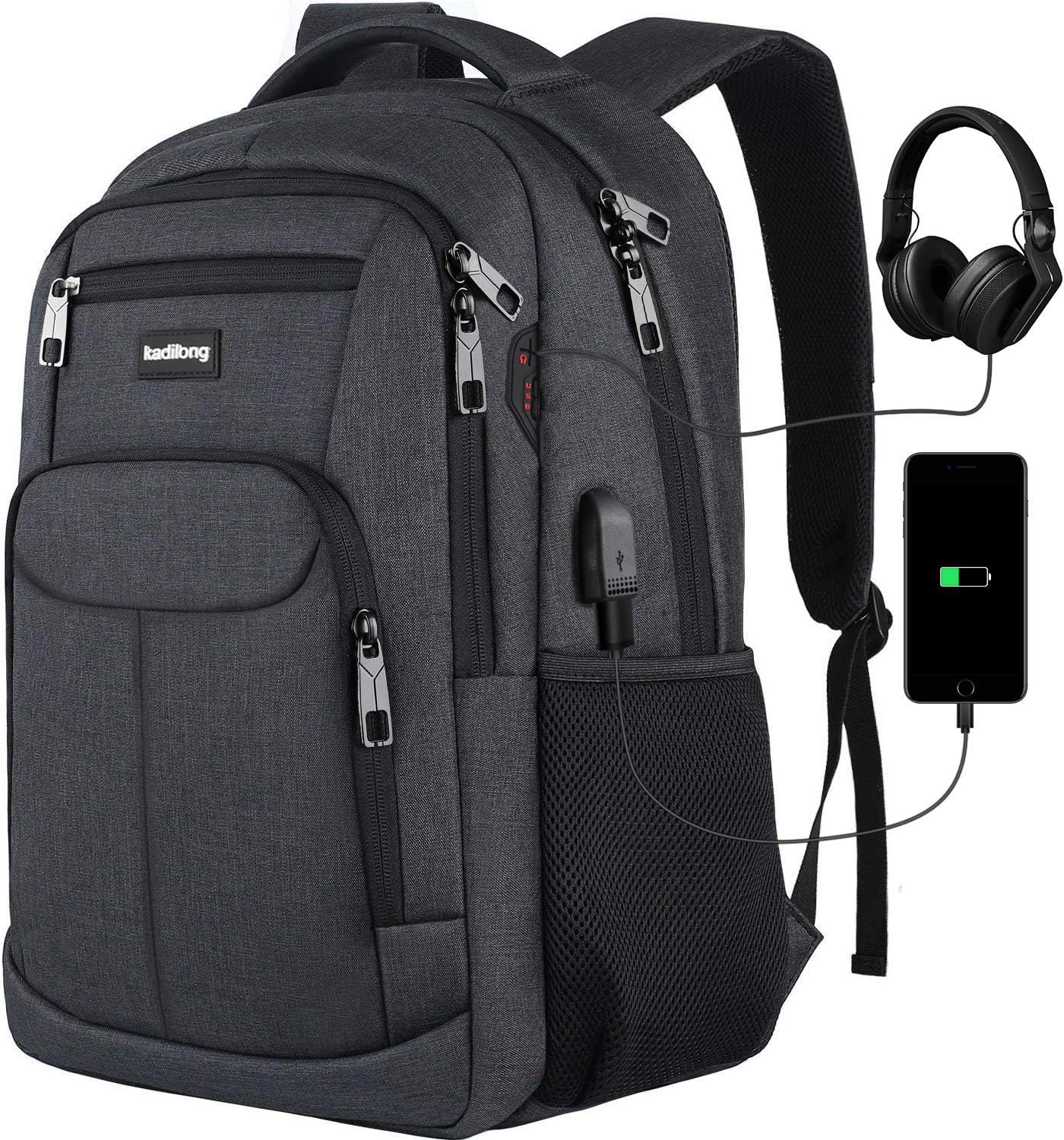 Men's Laptop Backpack with USB Charging Port - Durable School & College Bookbag for Teen Boys, Fits 15.6 Inch Laptop & Notebook, Ideal for Work, Business, Middle & High School, Black - Perfect for Daily Commute & Travel