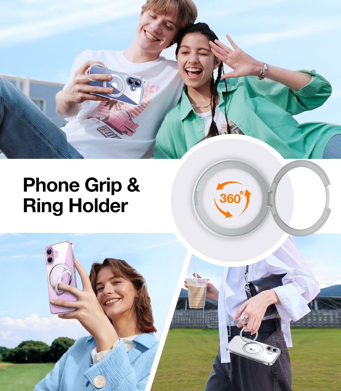 TORRAS 360° Rotatable Magnetic Ring Stand Case for iPhone 16 (6.1